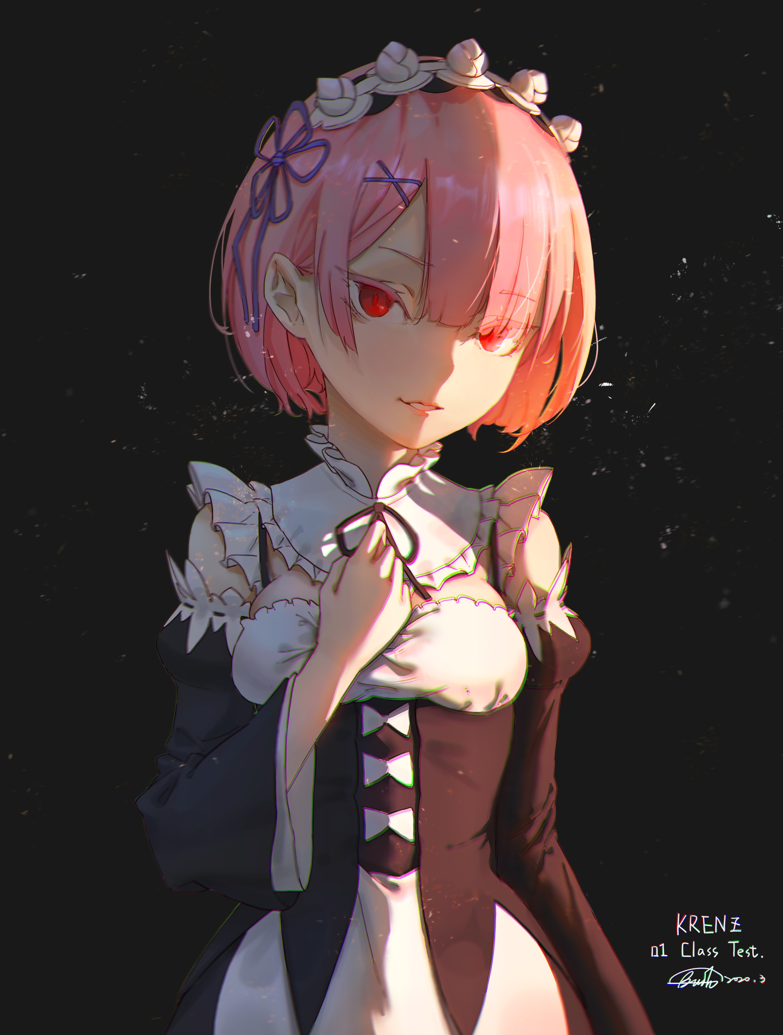 Ram from Re:Zero in a Maid Outfit HD Phone Wallpaper