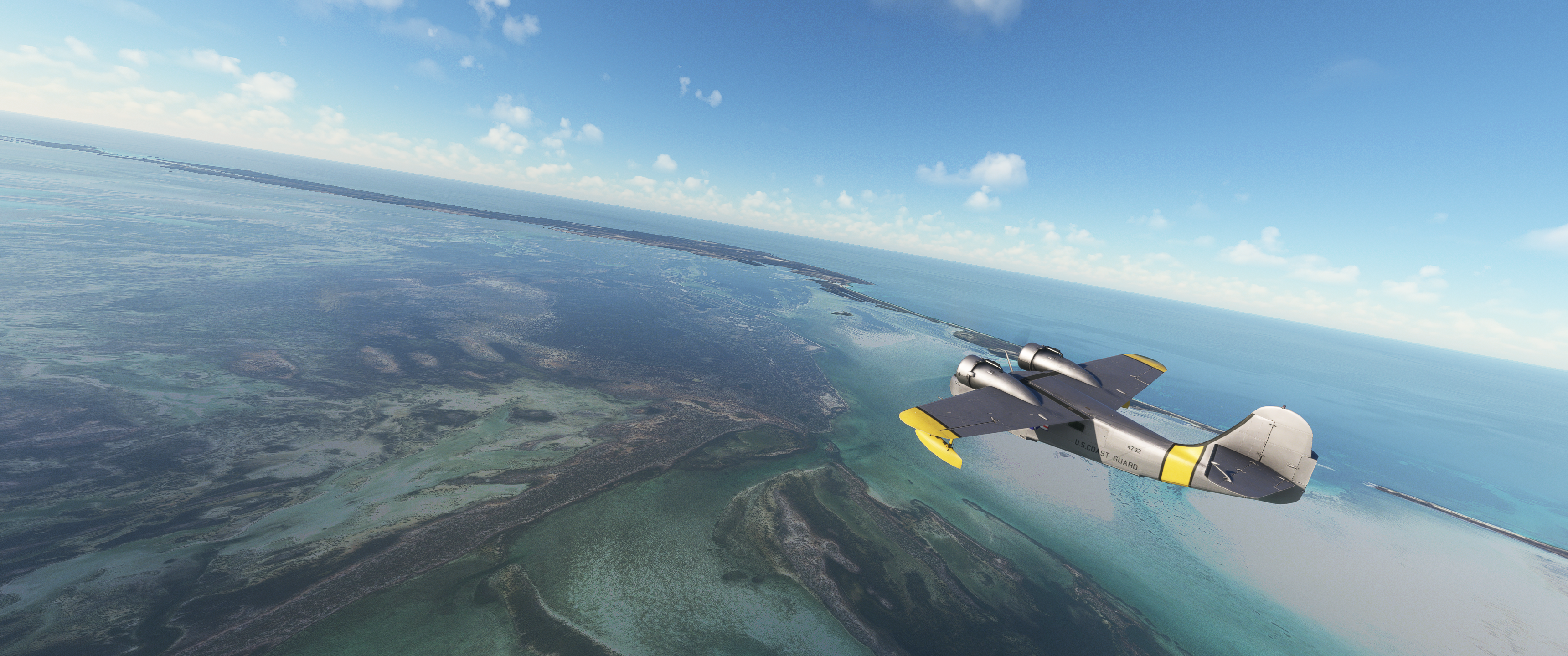 Microsoft Flight Simulator 2020 seaplane flying over islands HD Wallpaper