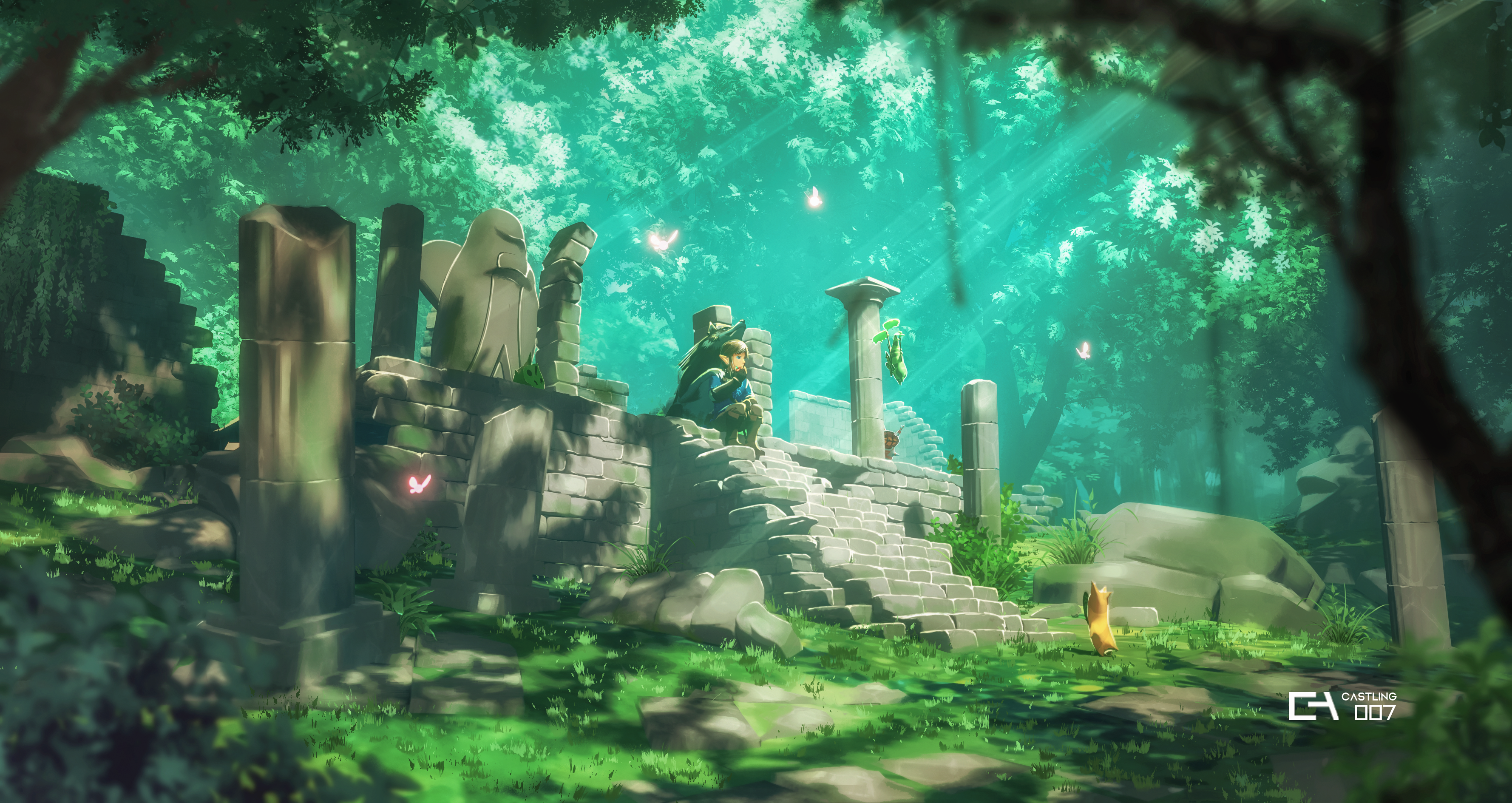Link in forest ruins from The Legend of Zelda: Breath of the Wild HD Wallpaper