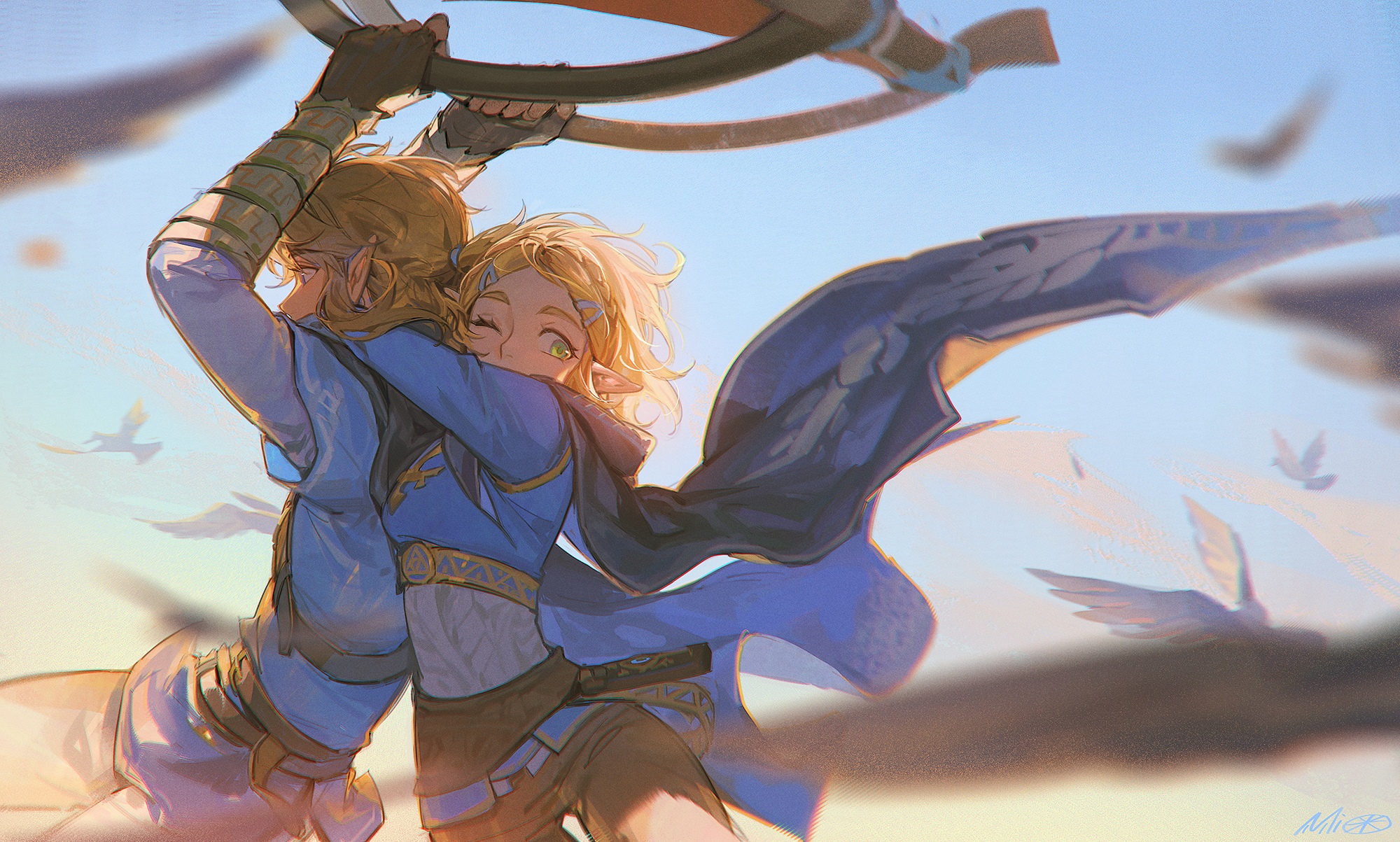 Link and Zelda embrace in The Legend of Zelda: Breath of the Wild HD Wallpaper