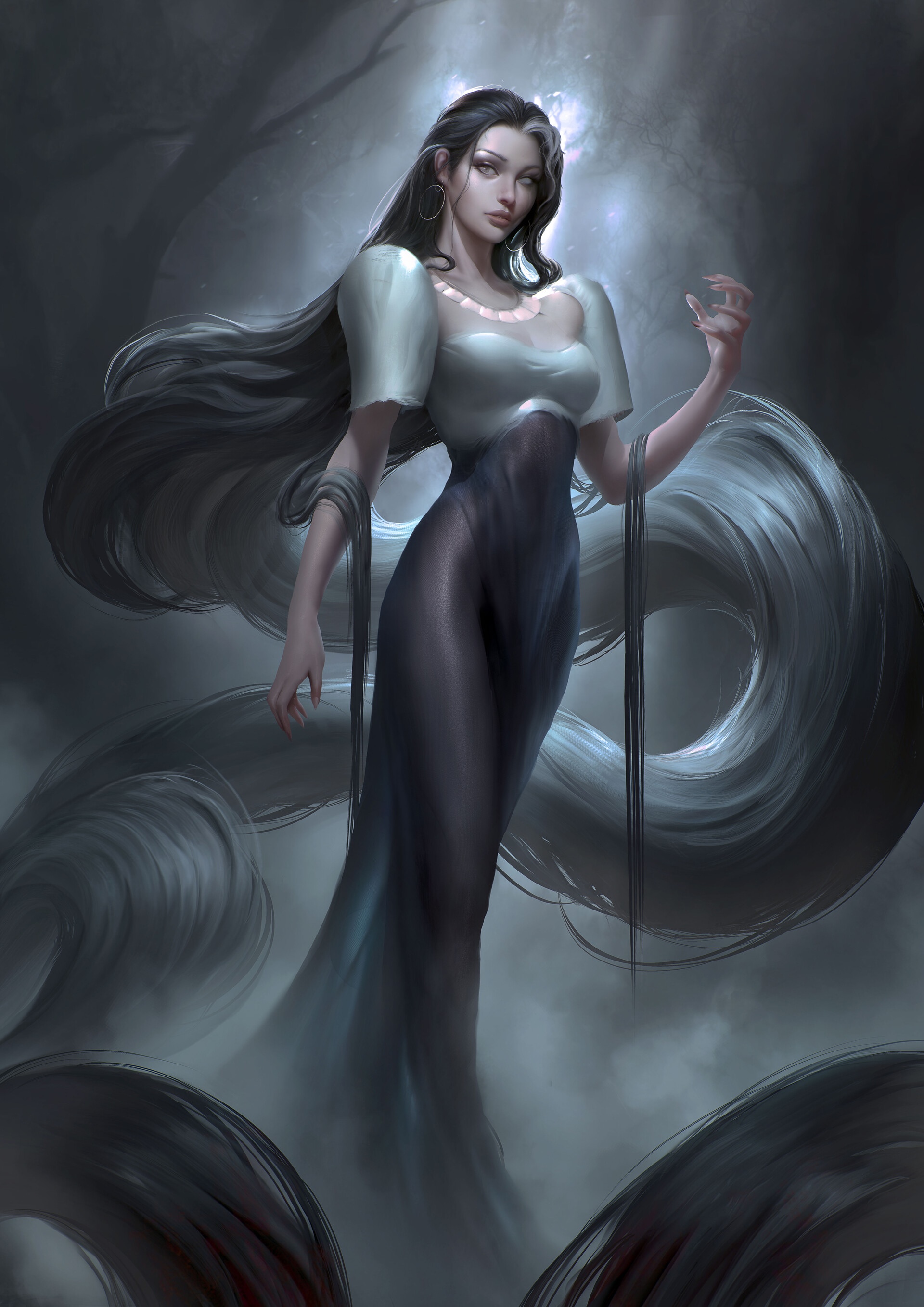 Fantasy art of a woman with long dark hair HD Phone Wallpaper
