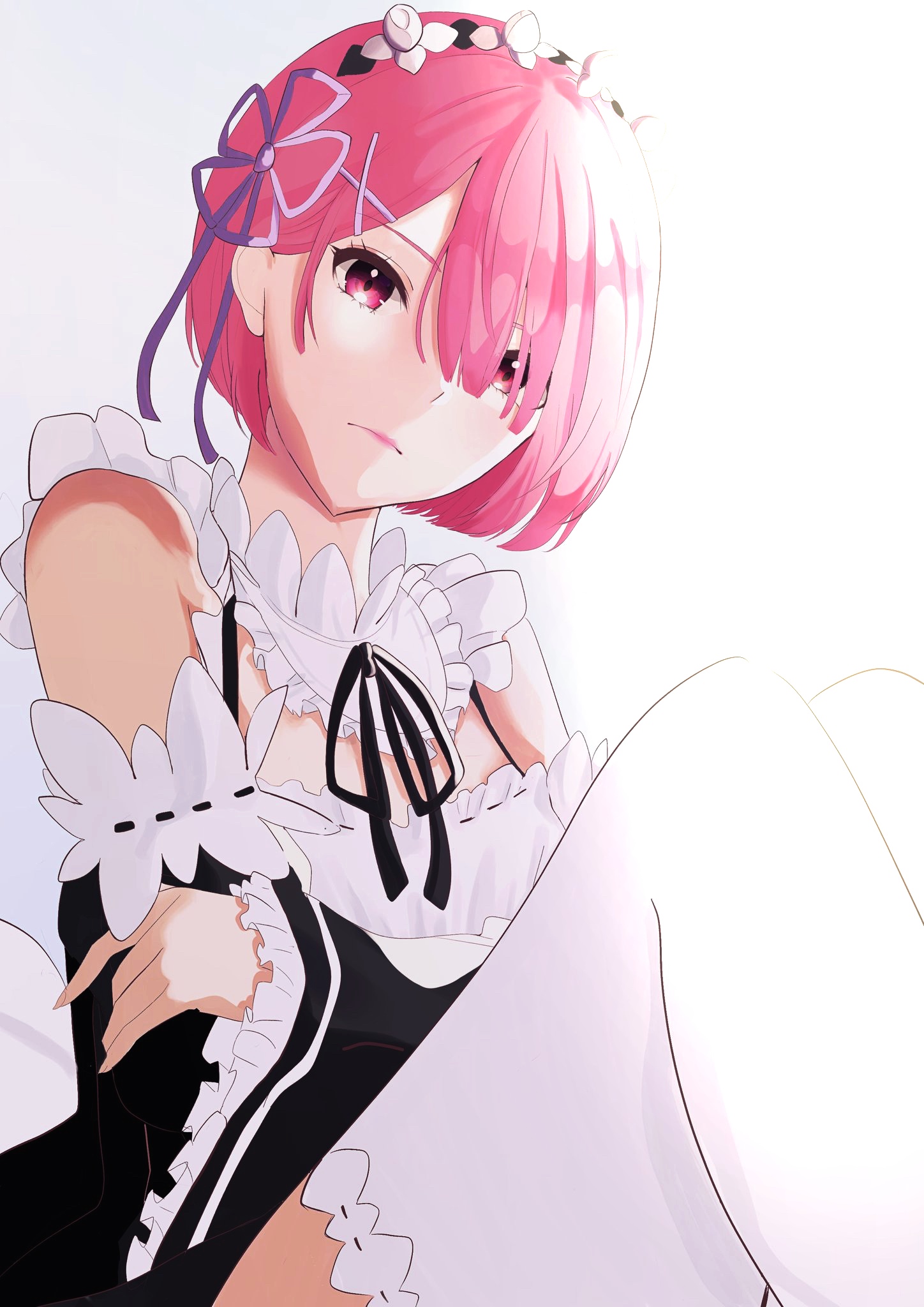 Ram from Re:Zero in a maid outfit HD Phone Wallpaper