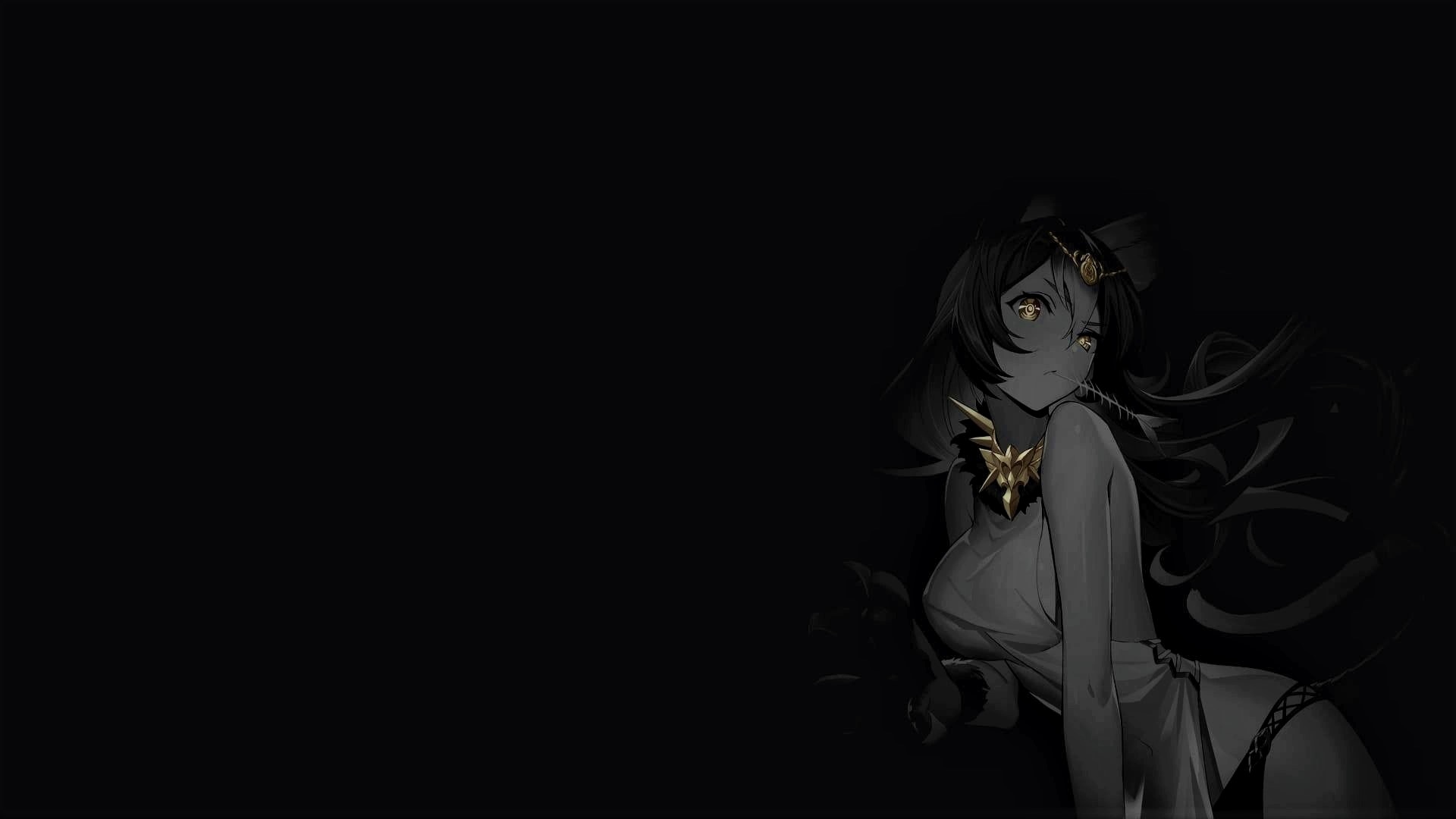 Anime girl with golden eyes and collar HD Wallpaper