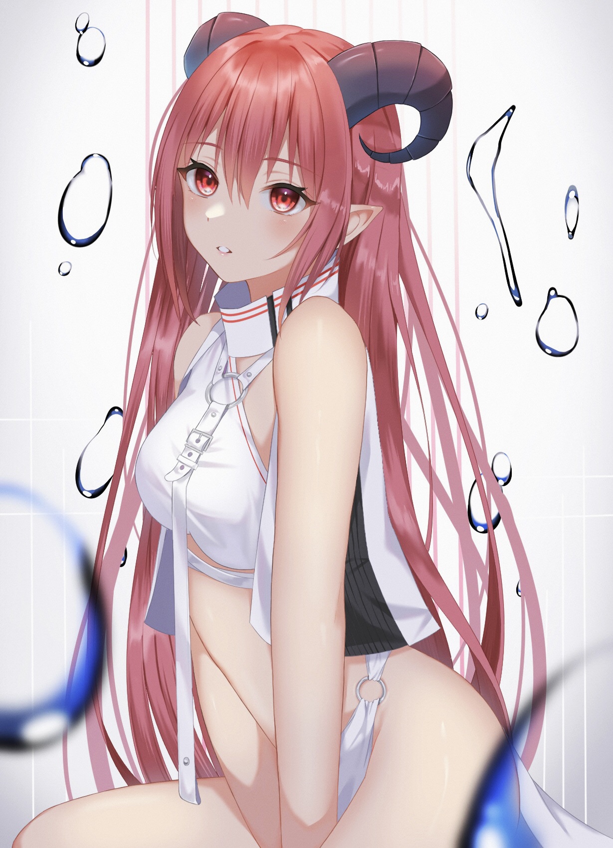 Anime girl with horns and red eyes HD Phone Wallpaper
