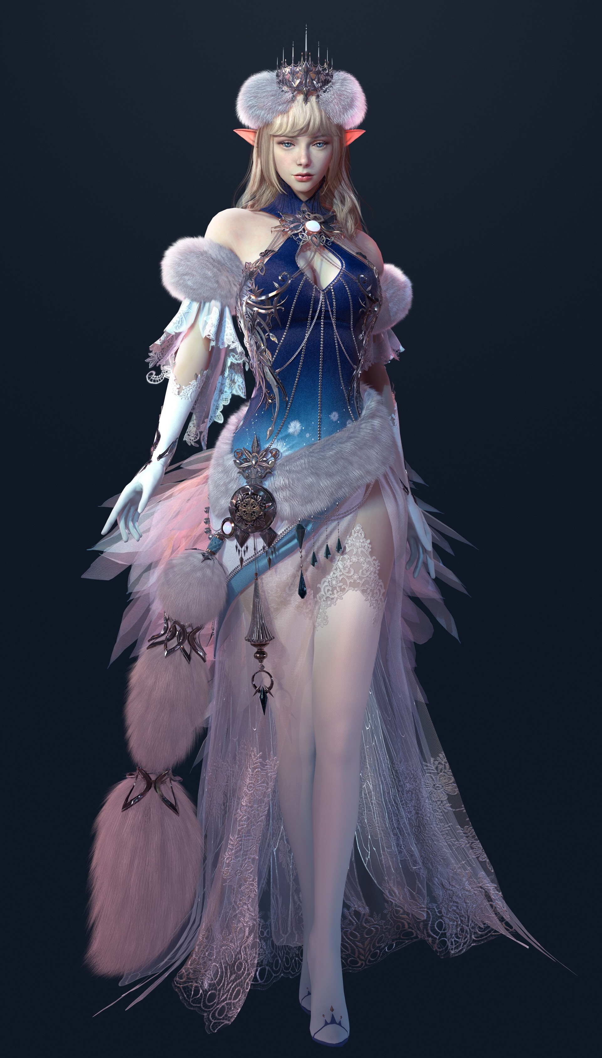 Fantasy elf woman in a blue and white dress HD Phone Wallpaper