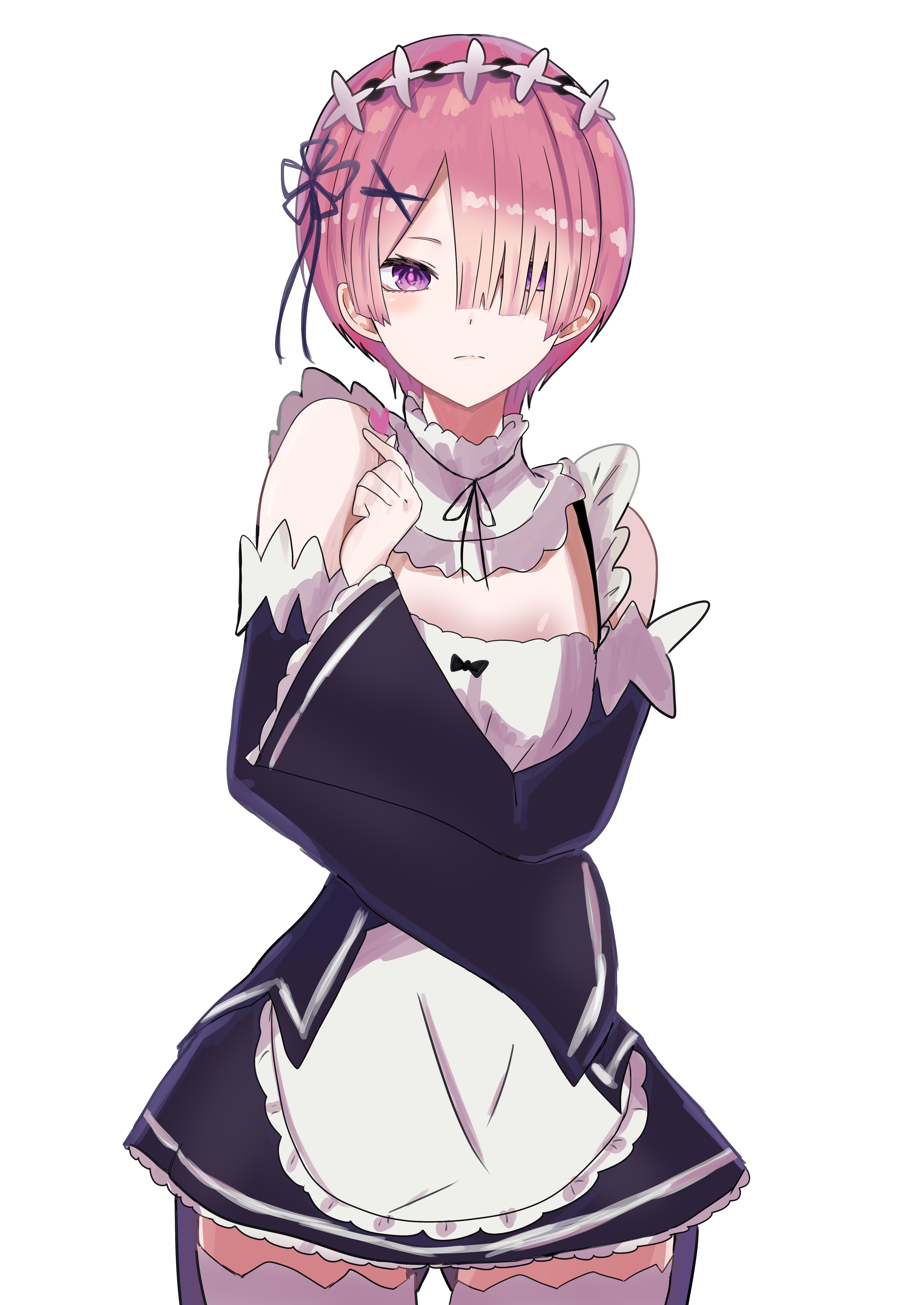 Ram from Re:Zero in a Maid Outfit HD Phone Wallpaper