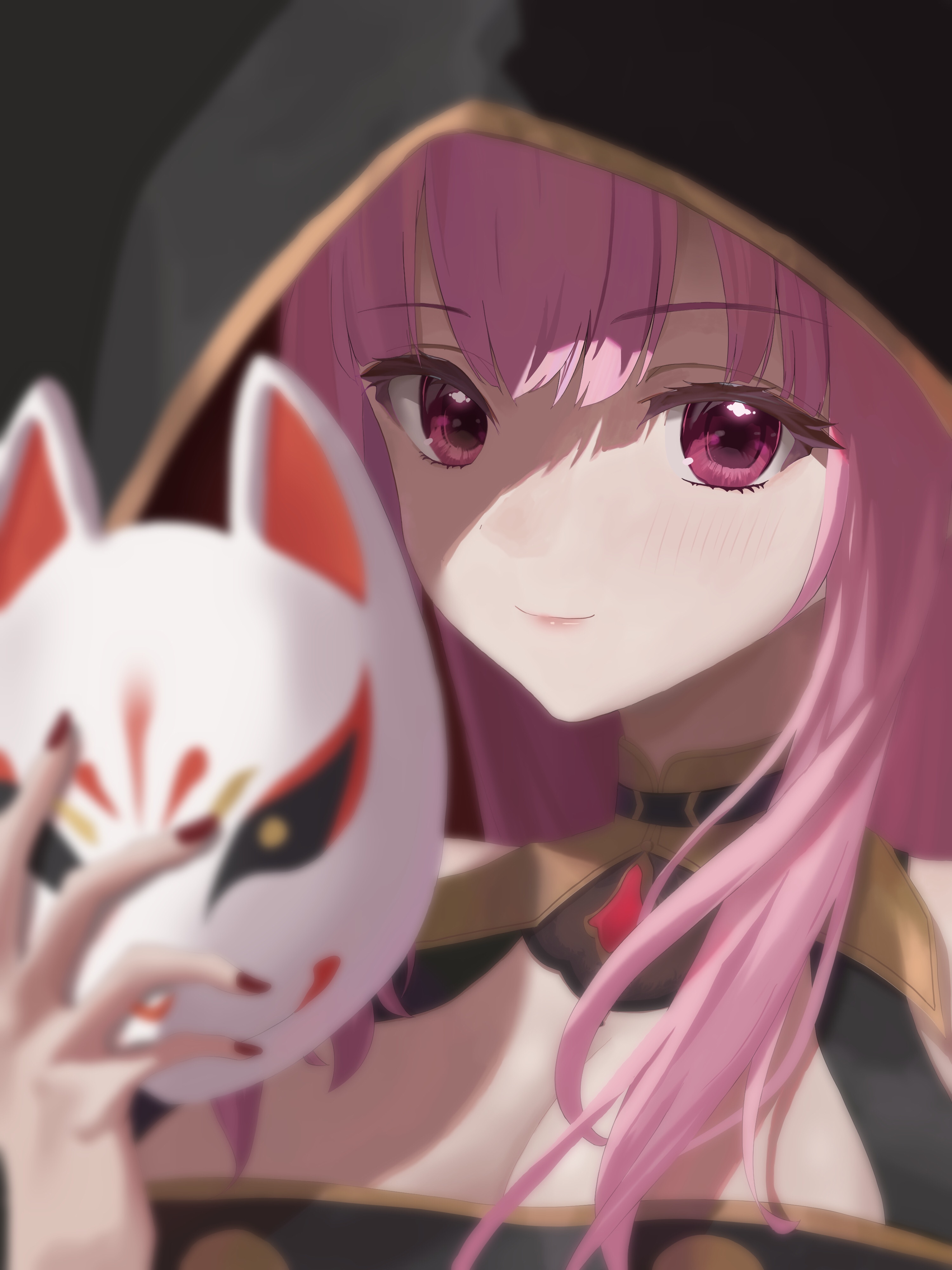 Mori Calliope holding a fox mask HD Phone Wallpaper