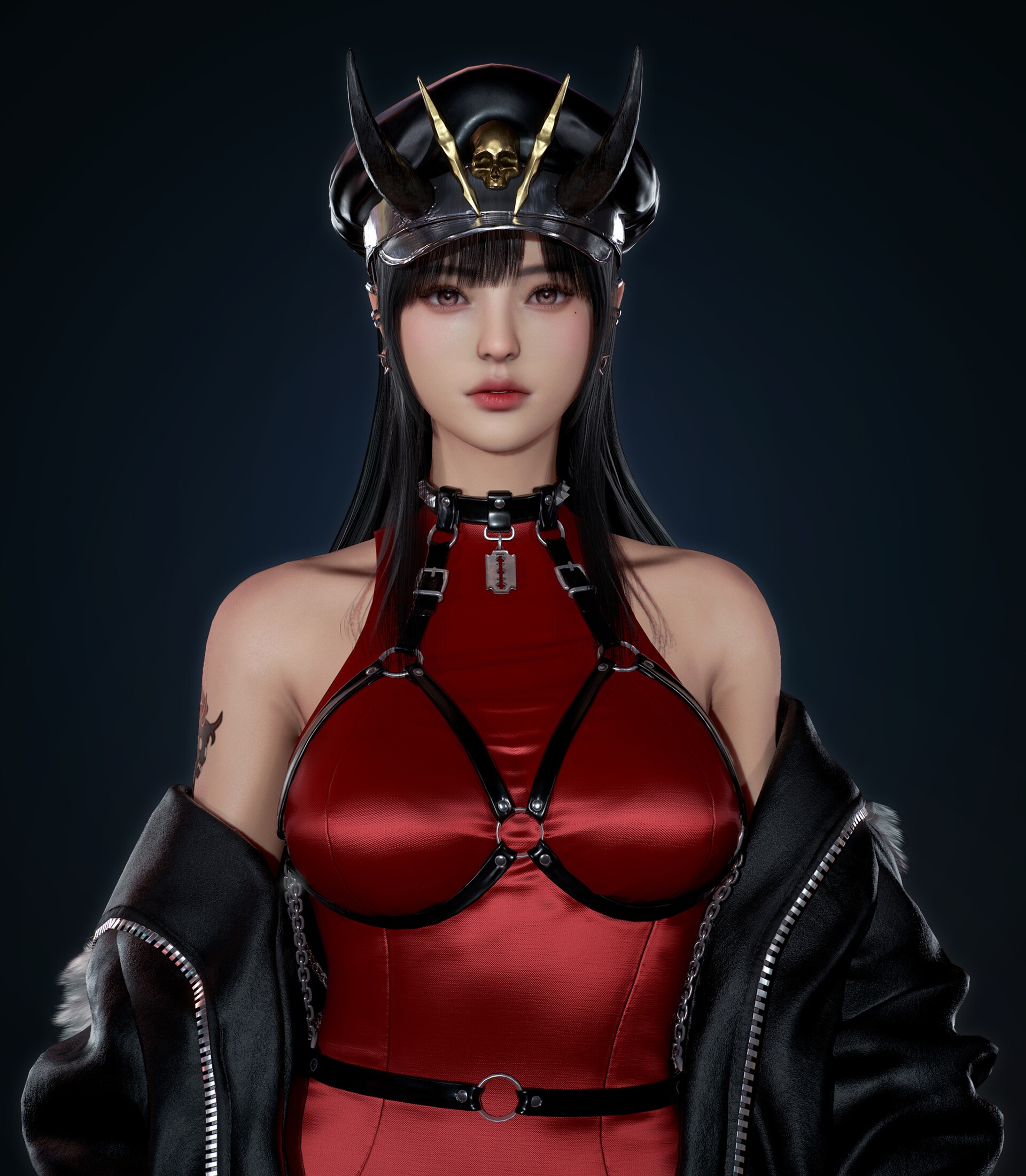 Fantasy girl with horns and a red dress HD Phone Wallpaper