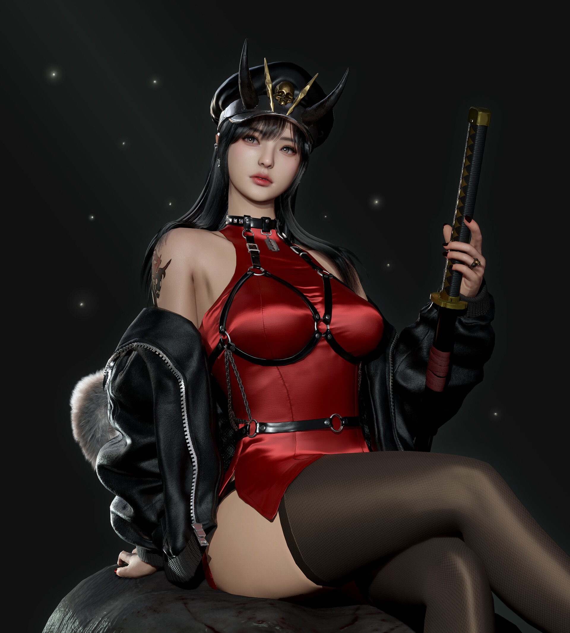 Fantasy girl with horns and sword HD Wallpaper