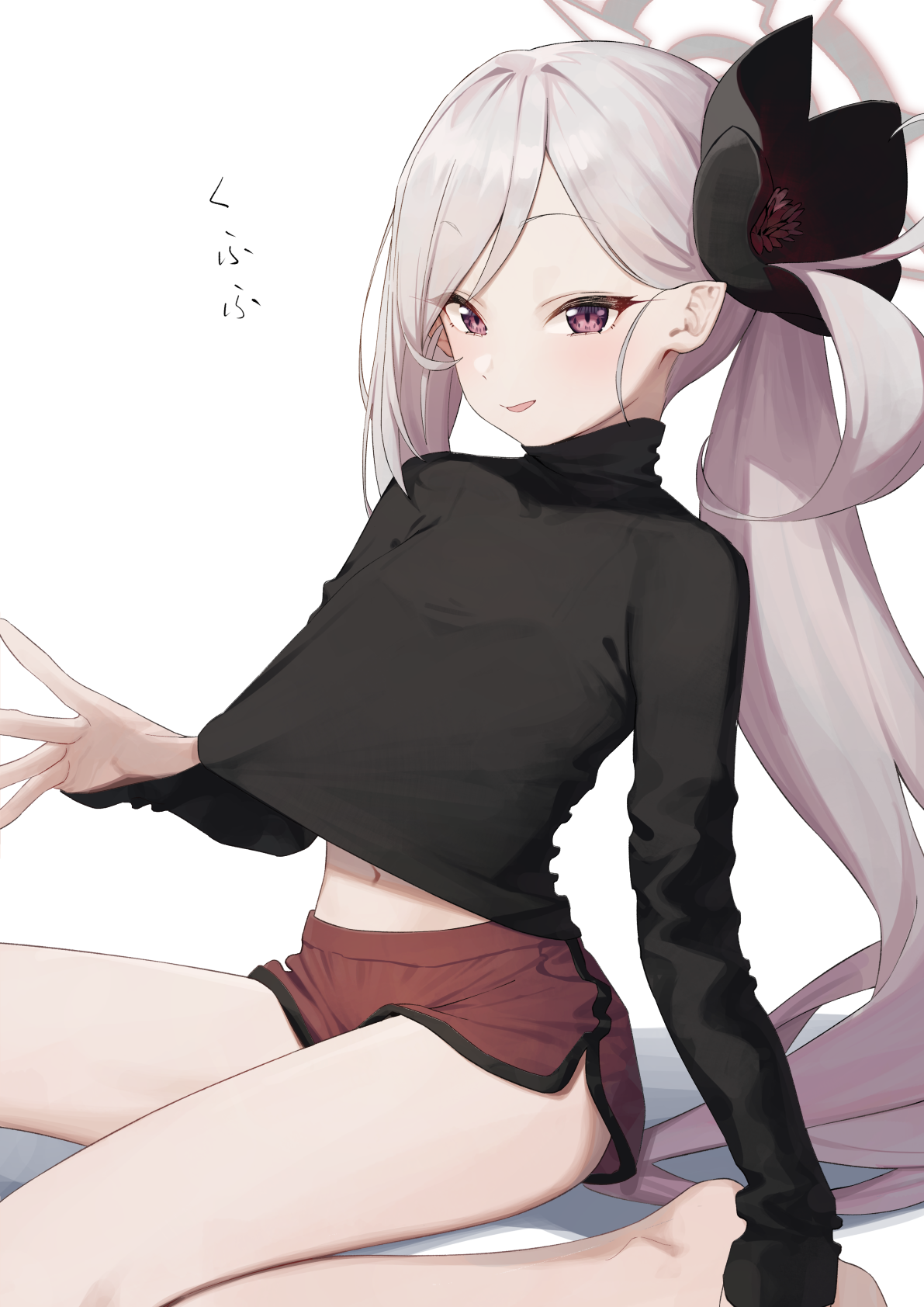 Anime girl with long white hair and black top HD Phone Wallpaper