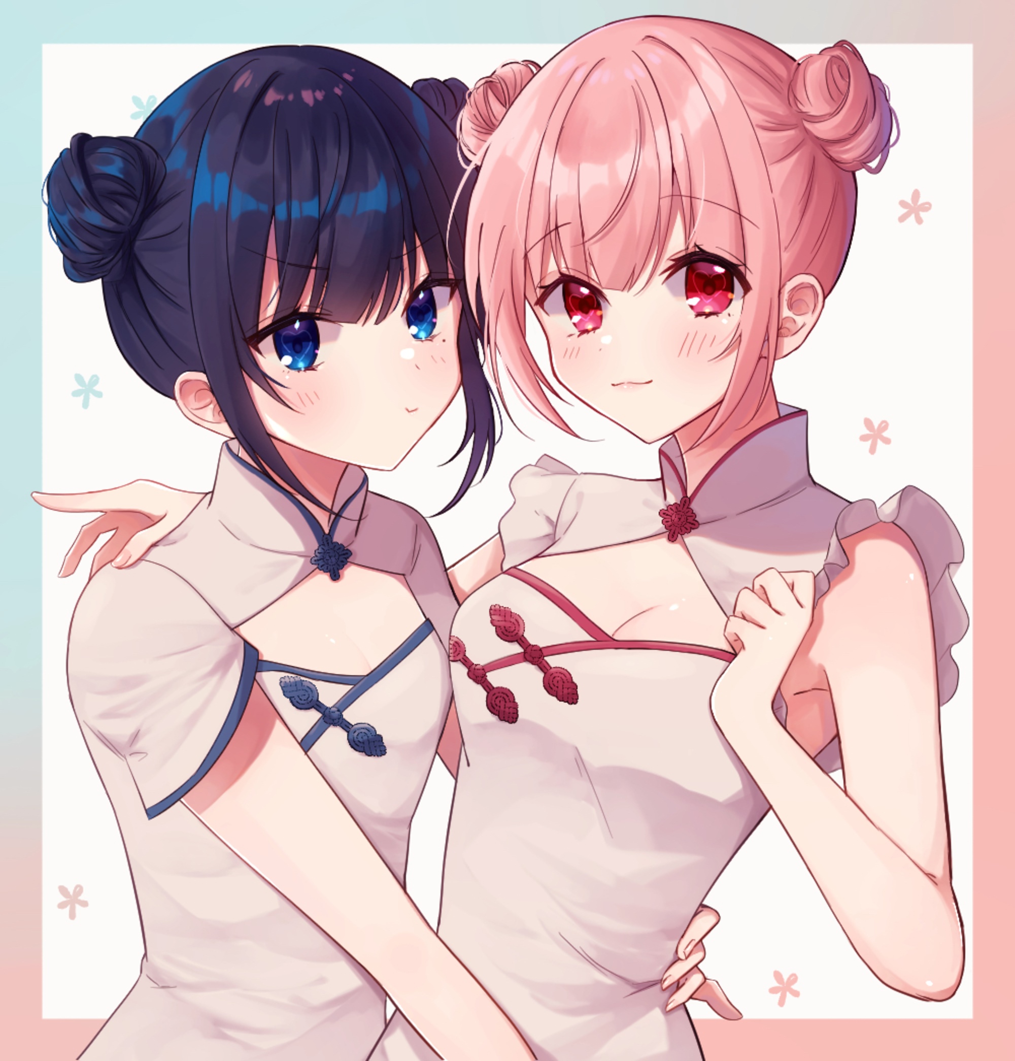 Two anime girls in Chinese dresses HD Wallpaper