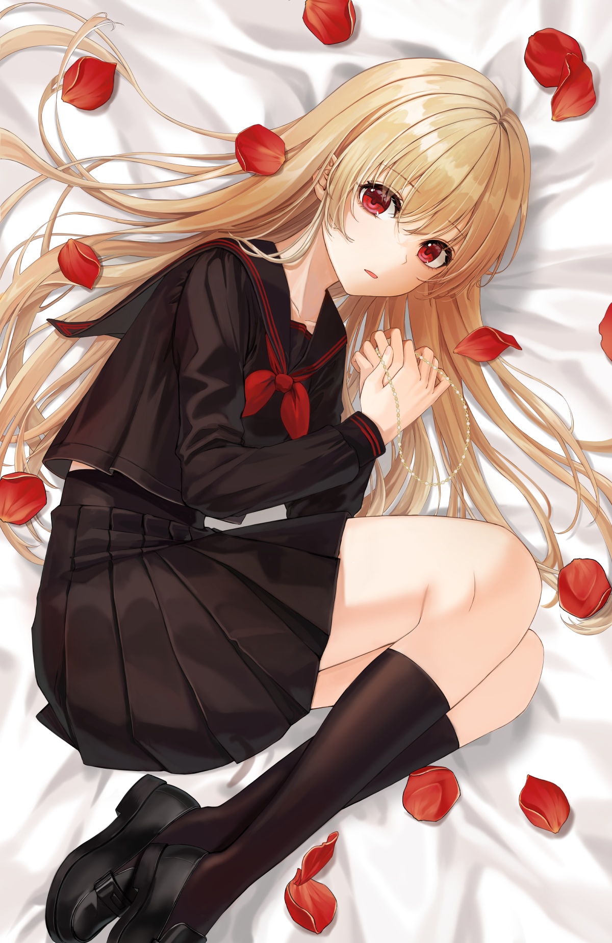 Anime girl with blonde hair and red eyes in school uniform HD Phone Wallpaper