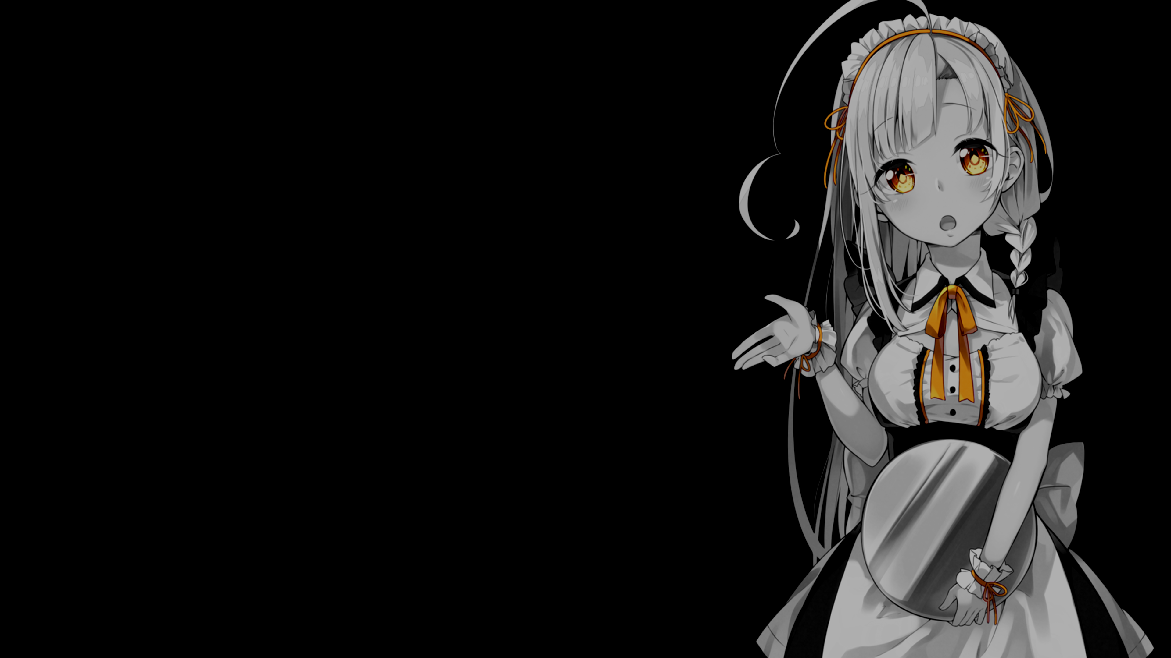 Maid outfit with selective coloring on black background HD Wallpaper