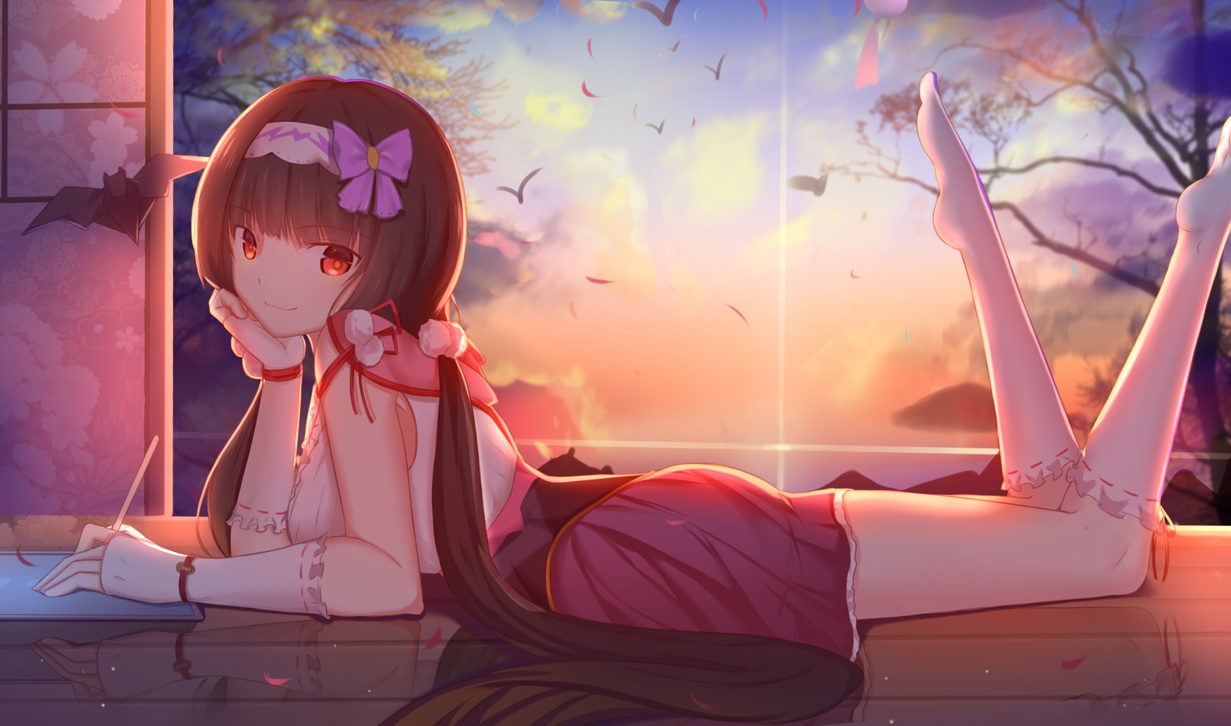 Osakabehime from Fate/Grand Order writing at sunset HD Wallpaper