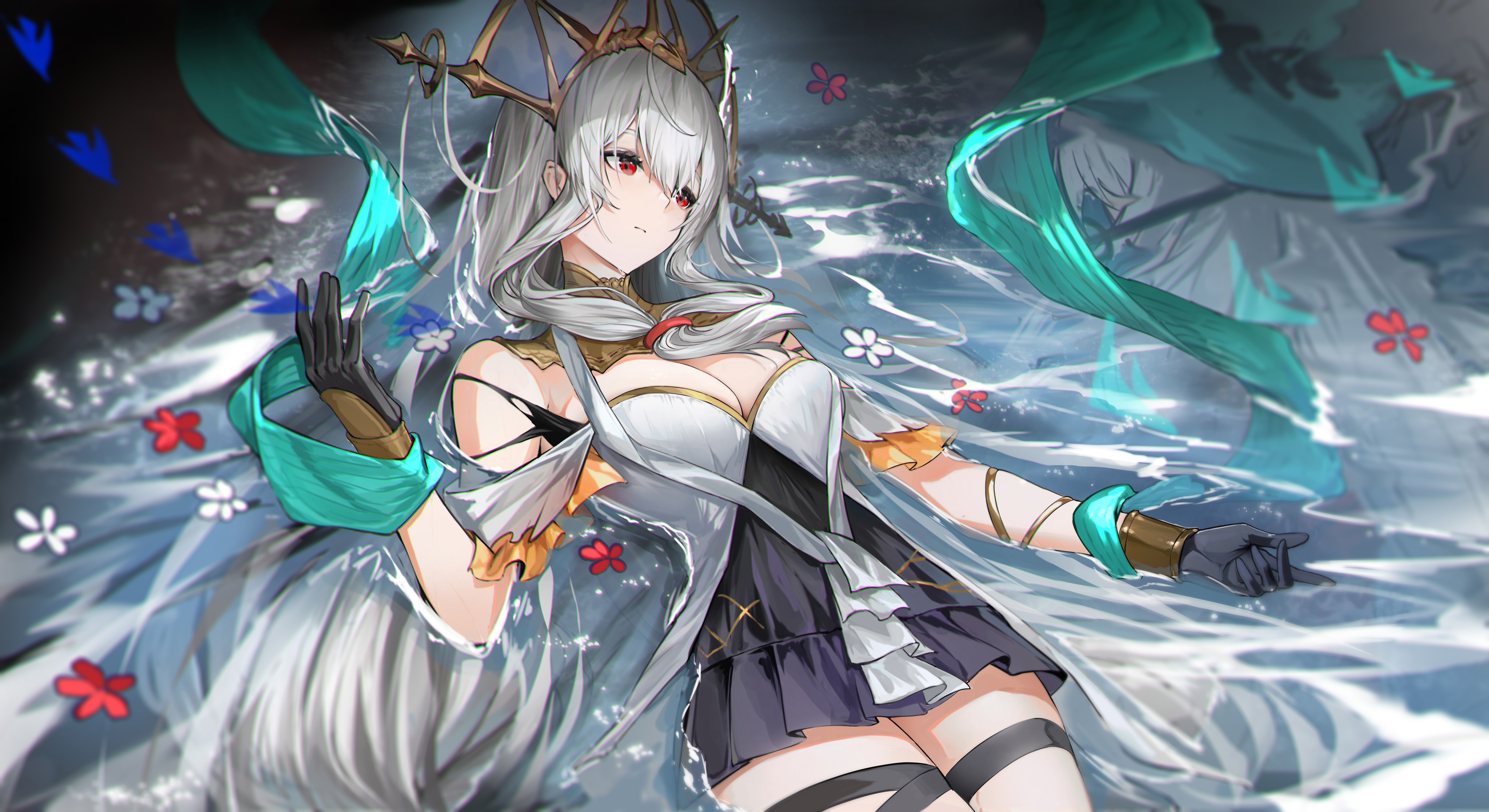 4K Arknights Skadi lying down in water HD Wallpaper