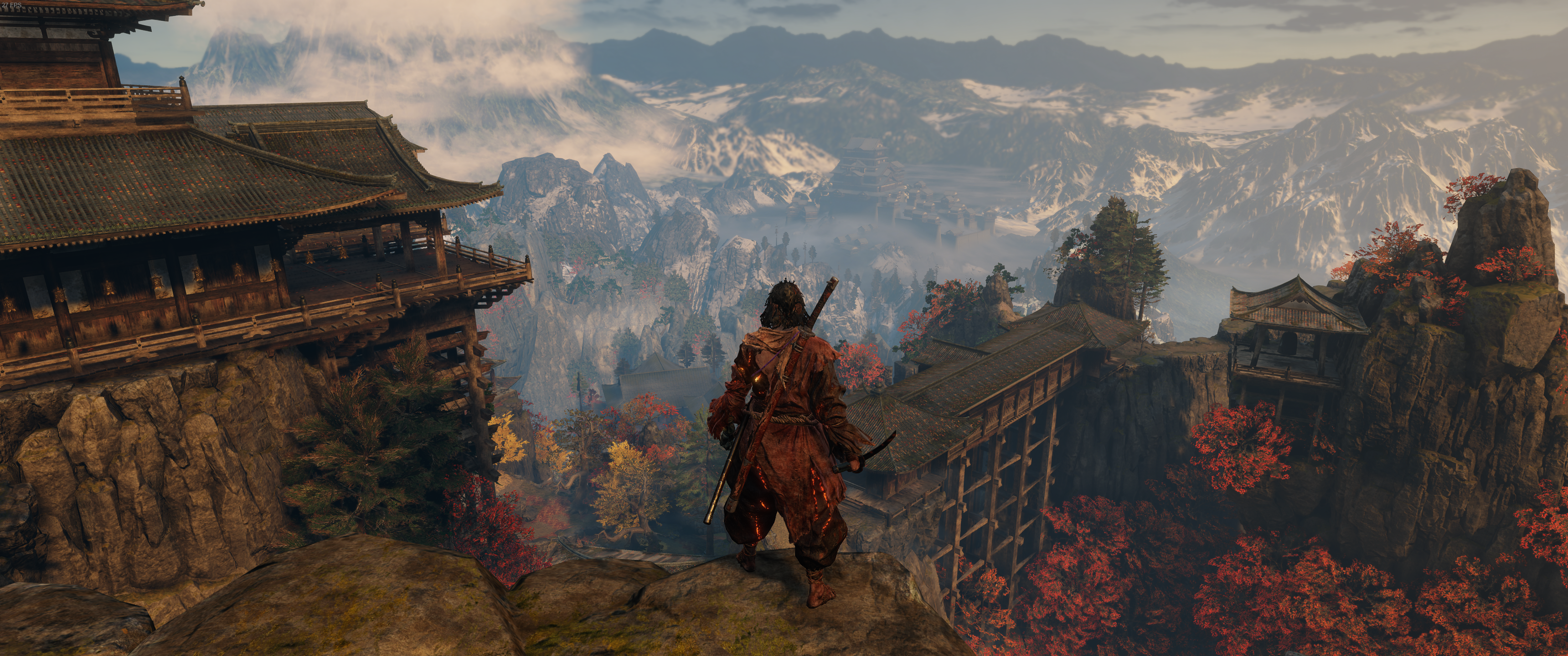 Sekiro: Shadows Die Twice landscape with mountains and temple HD Wallpaper