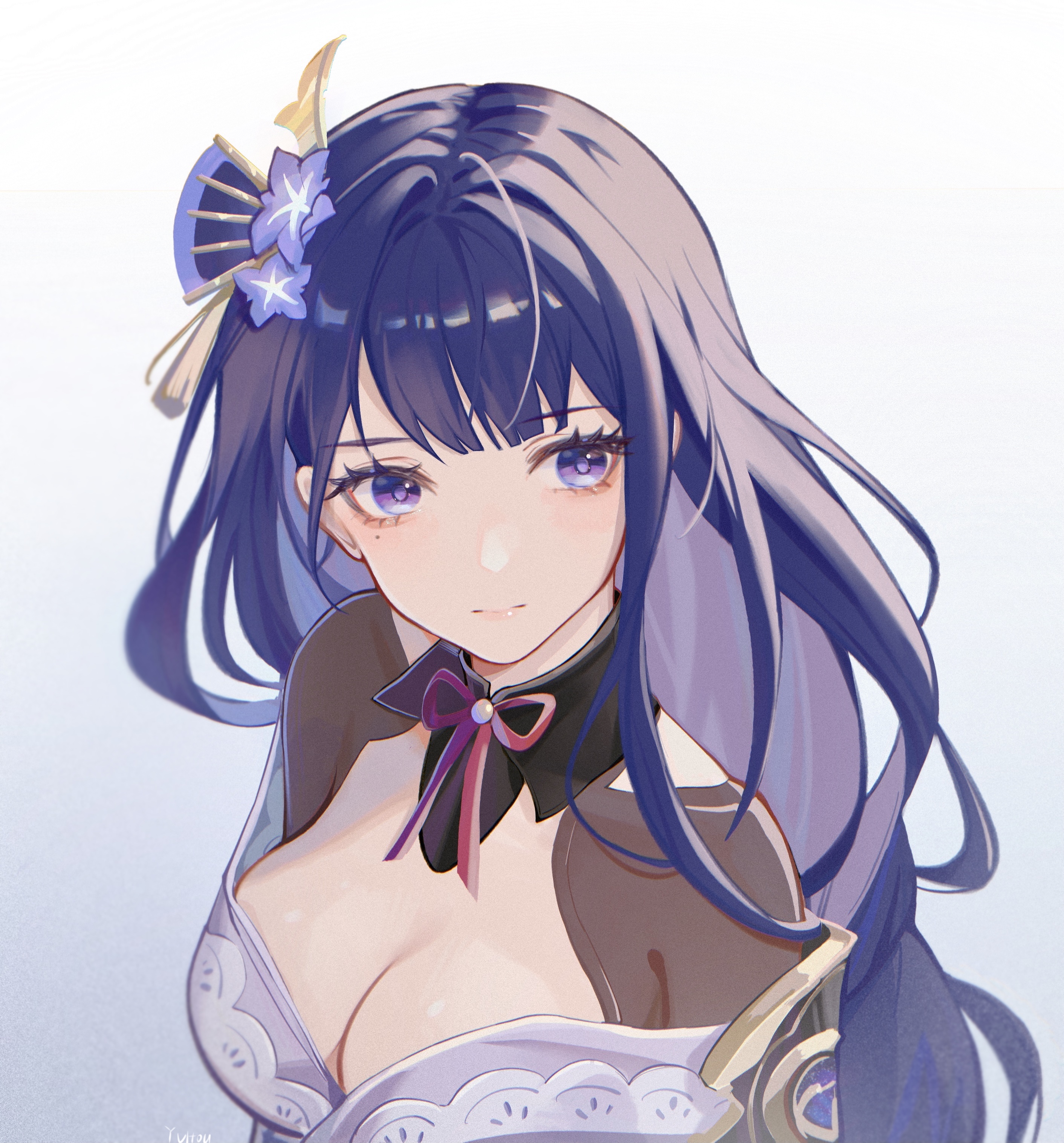 Raiden Shogun from Genshin Impact with purple hair and eyes HD Wallpaper