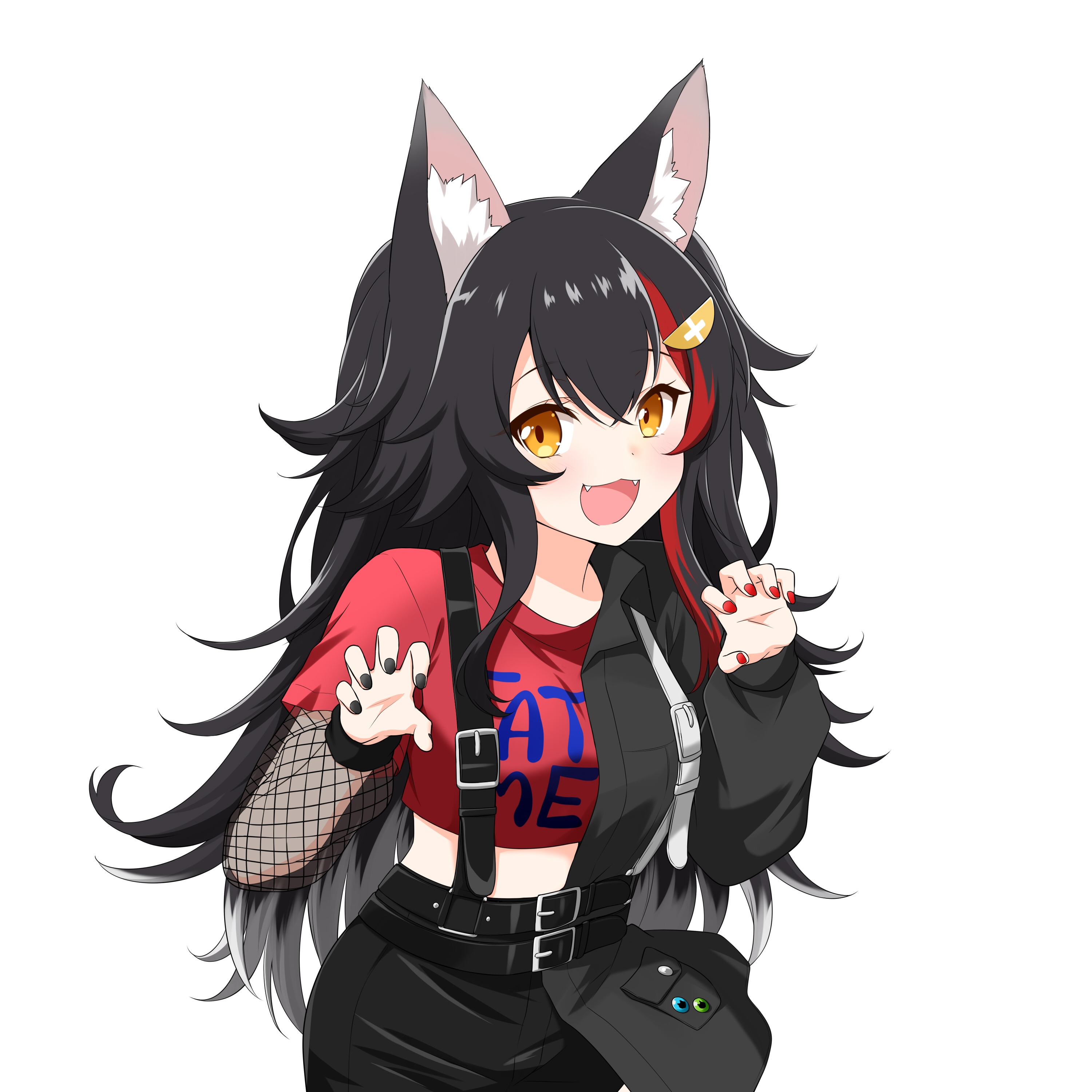 Anime cat girl with black hair and yellow eyes HD Wallpaper
