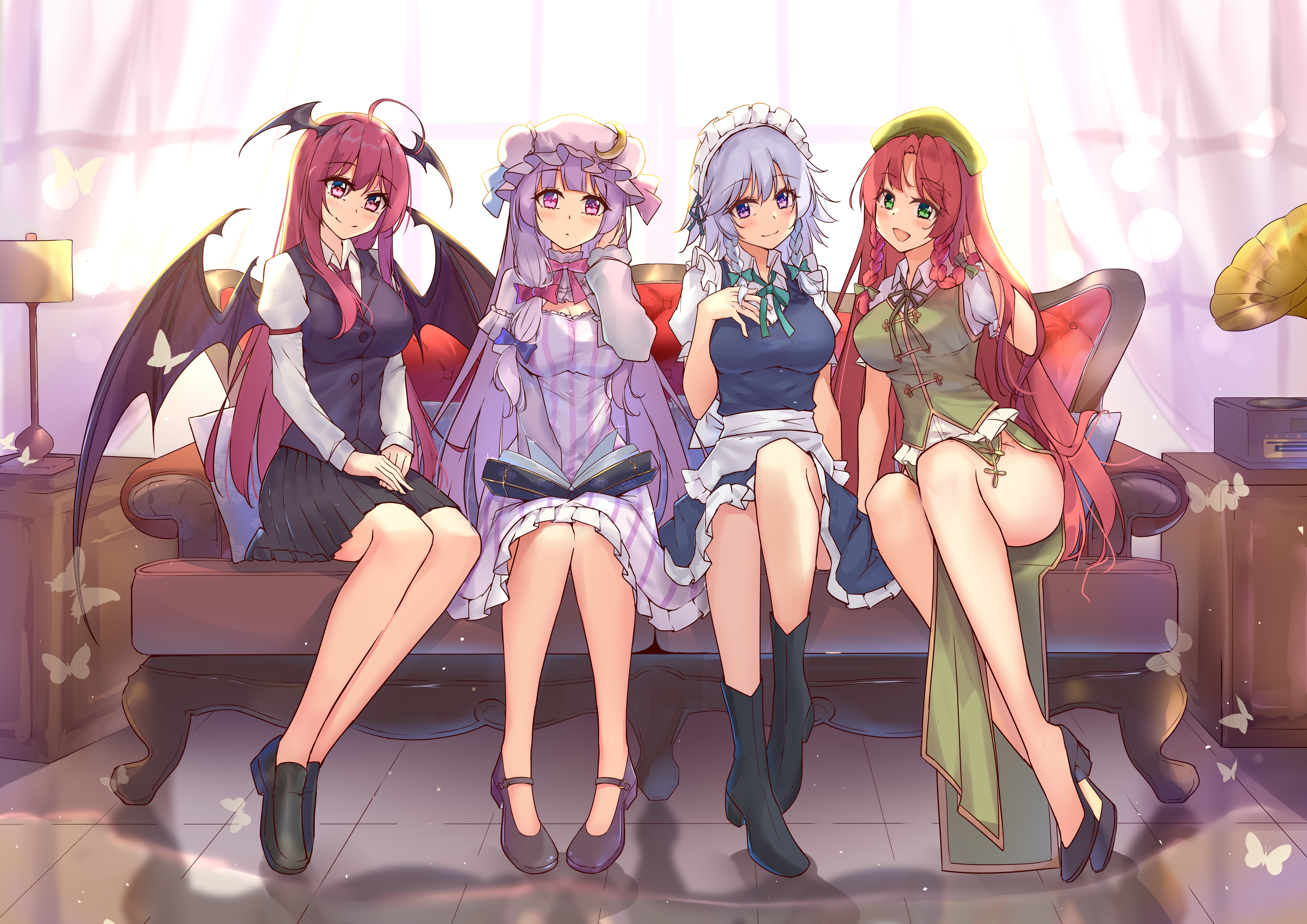 4K Touhou Fan Art: Patchouli, Hong Meiling, Koakuma, Izayoi Sakuya HD Wallpaper