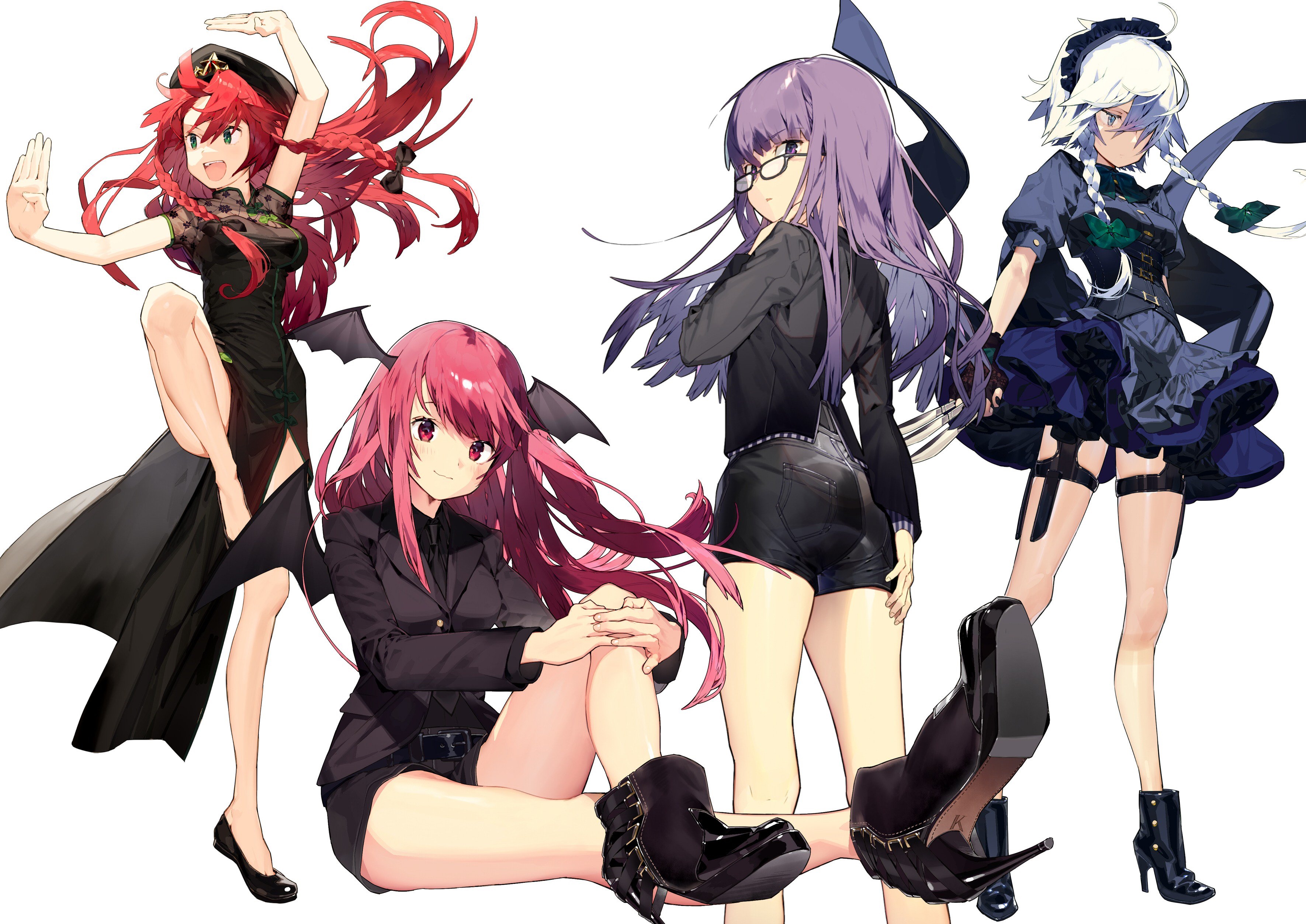 Touhou Fan Art: Hong Meiling, Patchouli Knowledge, Koakuma, Izayoi Sakuya HD Wallpaper