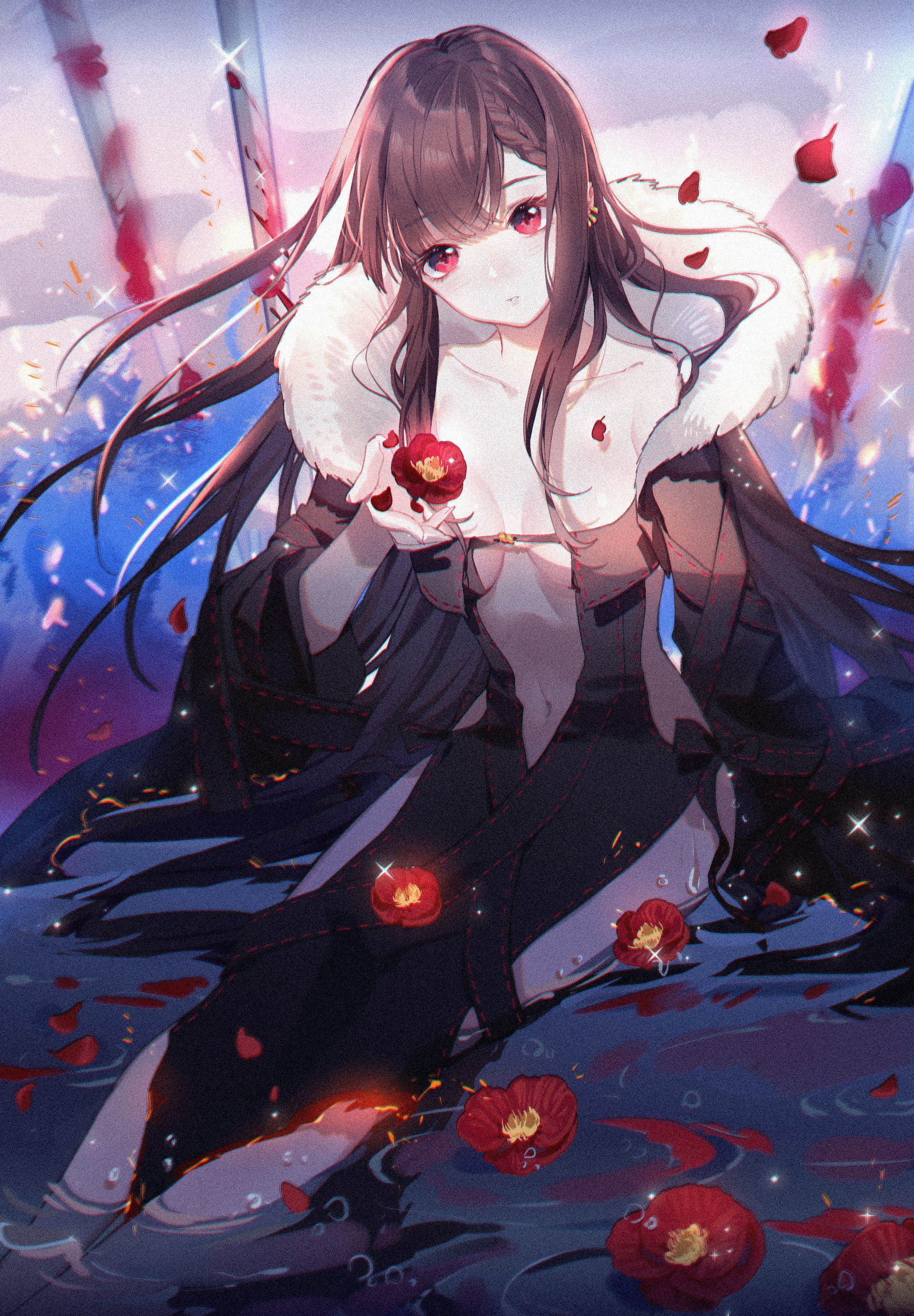 Consort Yu from Fate/Grand Order holding a camellia HD Phone Wallpaper