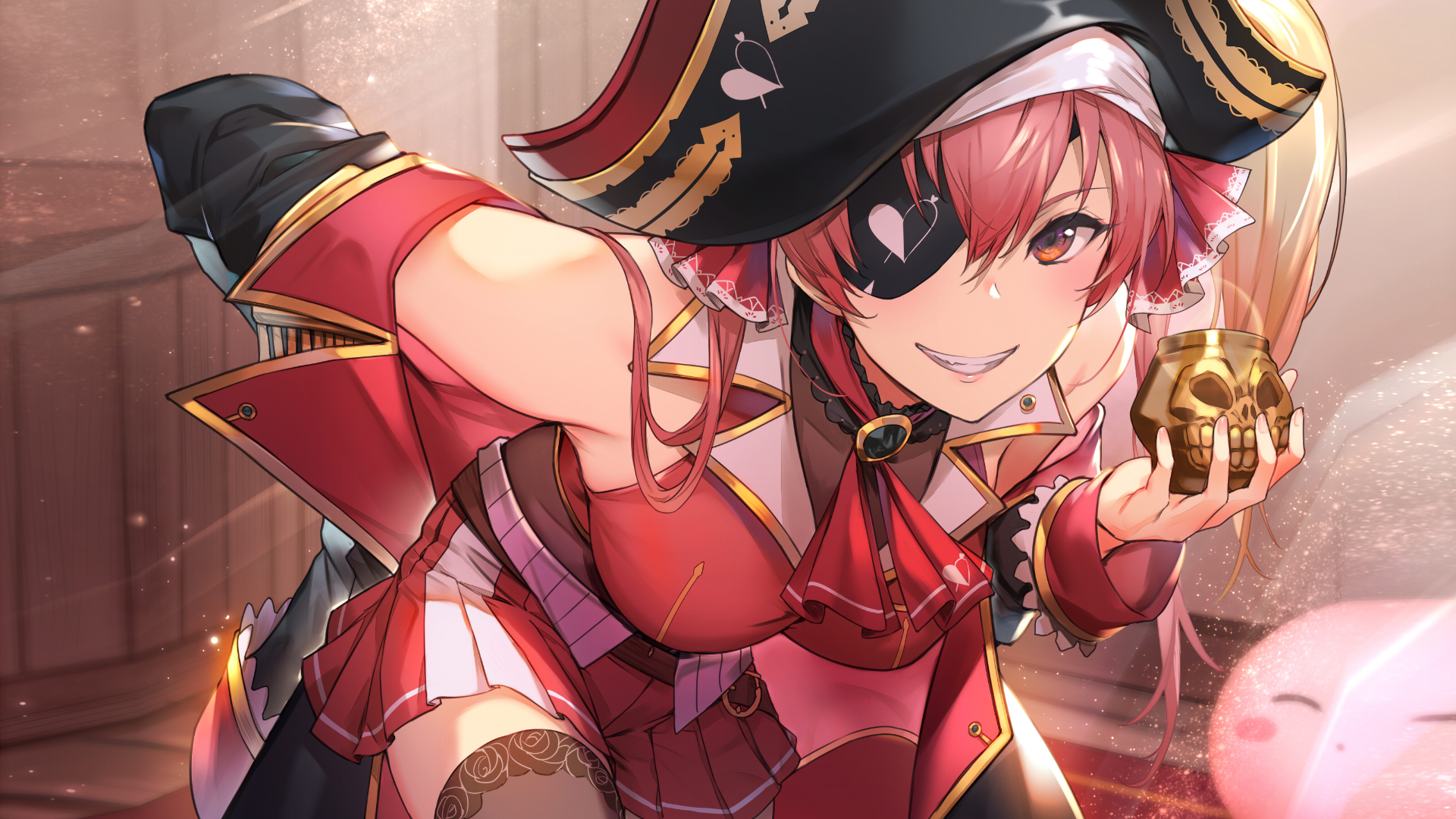 Houshou Marine holding a skull cup HD Wallpaper