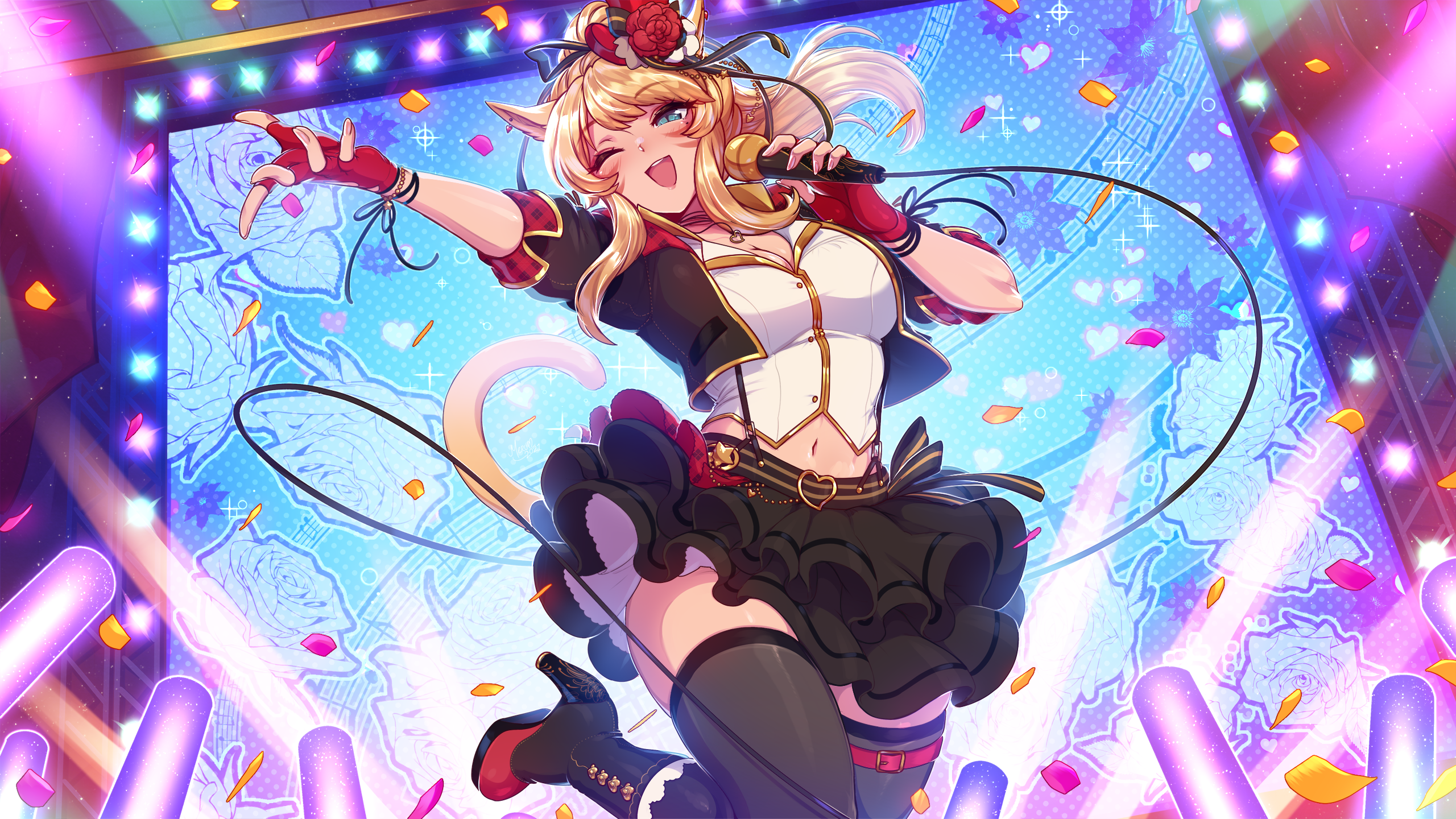 Cat girl singer performing on stage with microphone HD Wallpaper