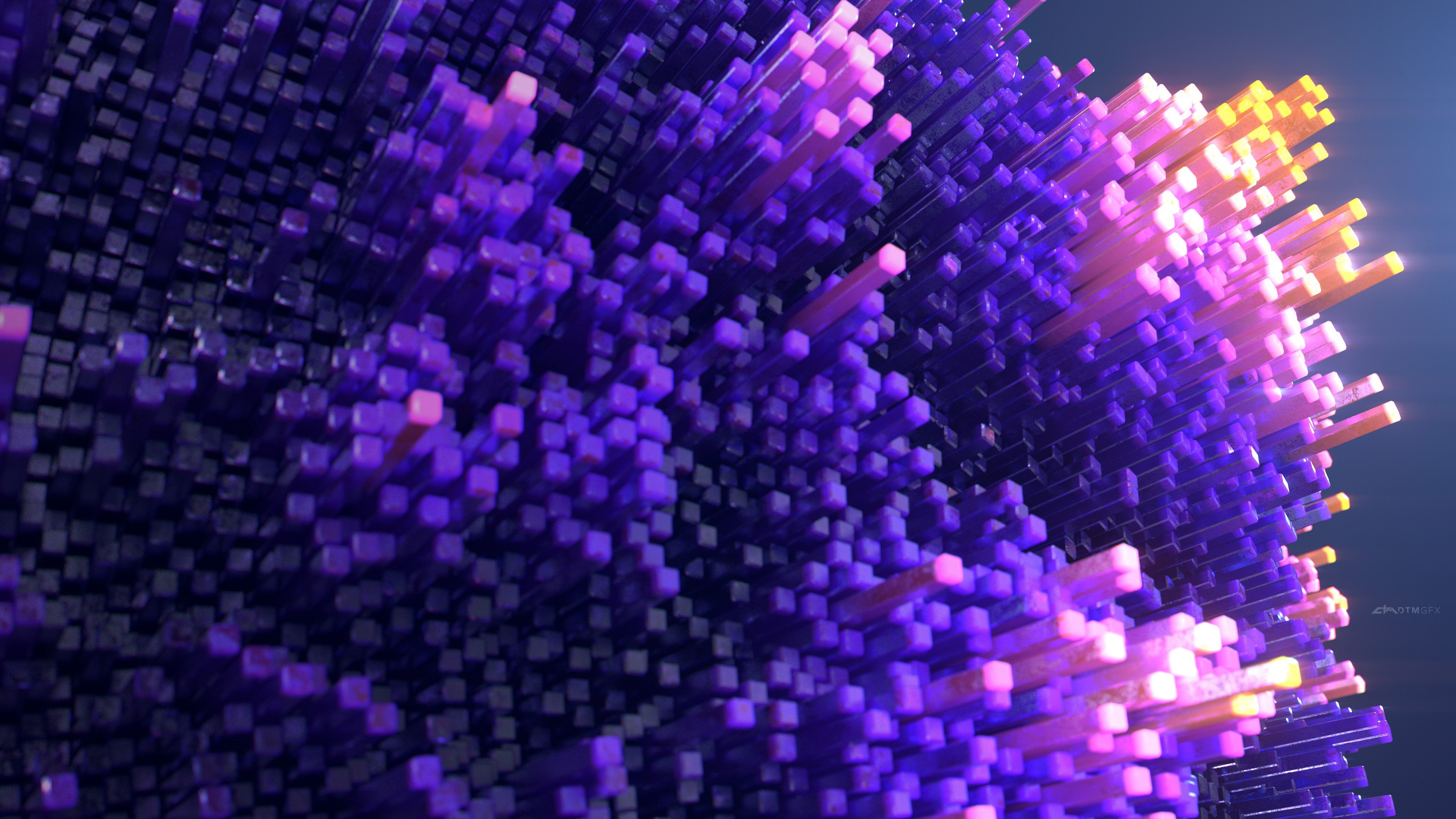 4K Abstract Digital Art with Purple and Orange Cubes HD Wallpaper