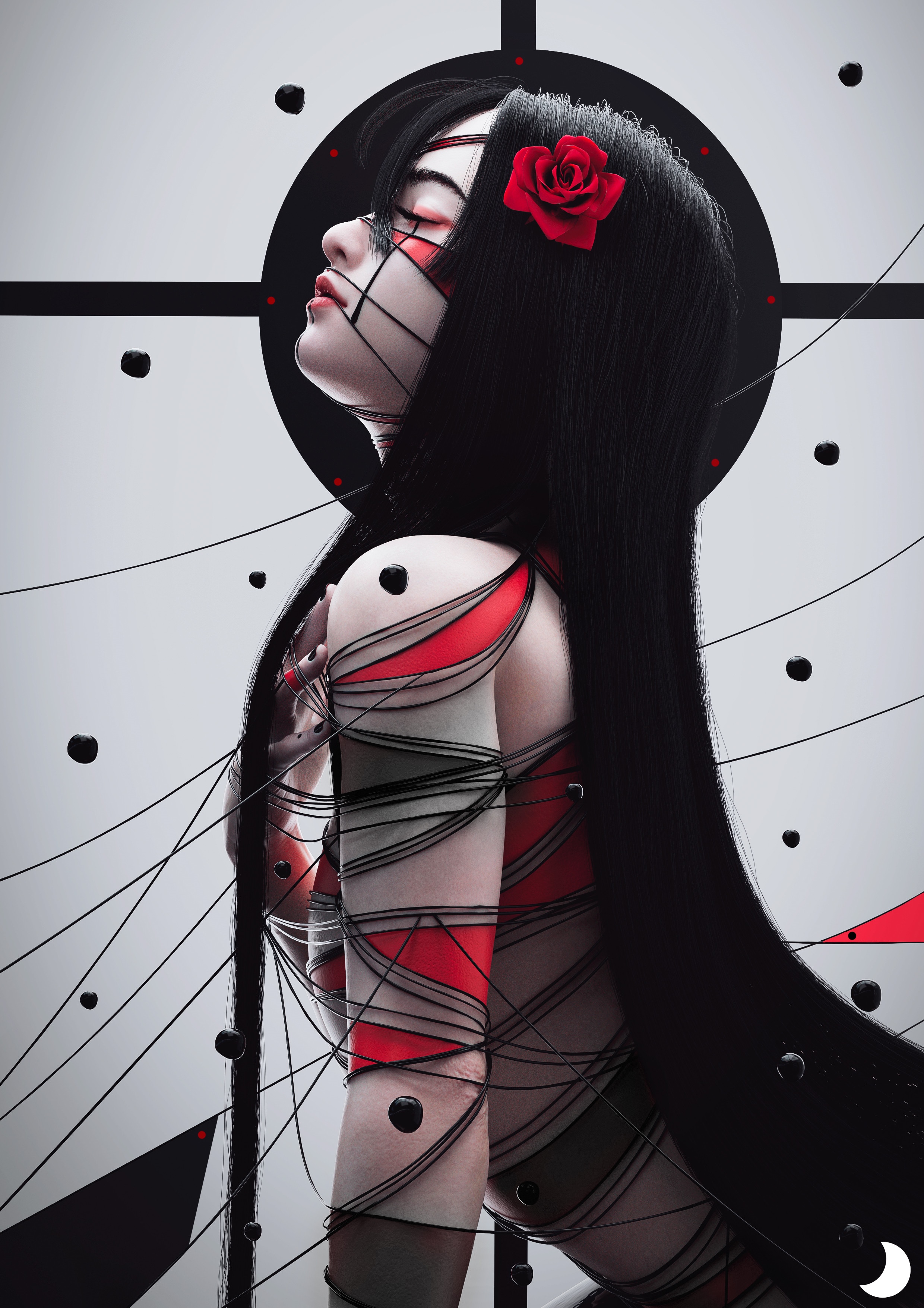 Woman with black hair and red accents, Dylan Kowalski HD Phone Wallpaper