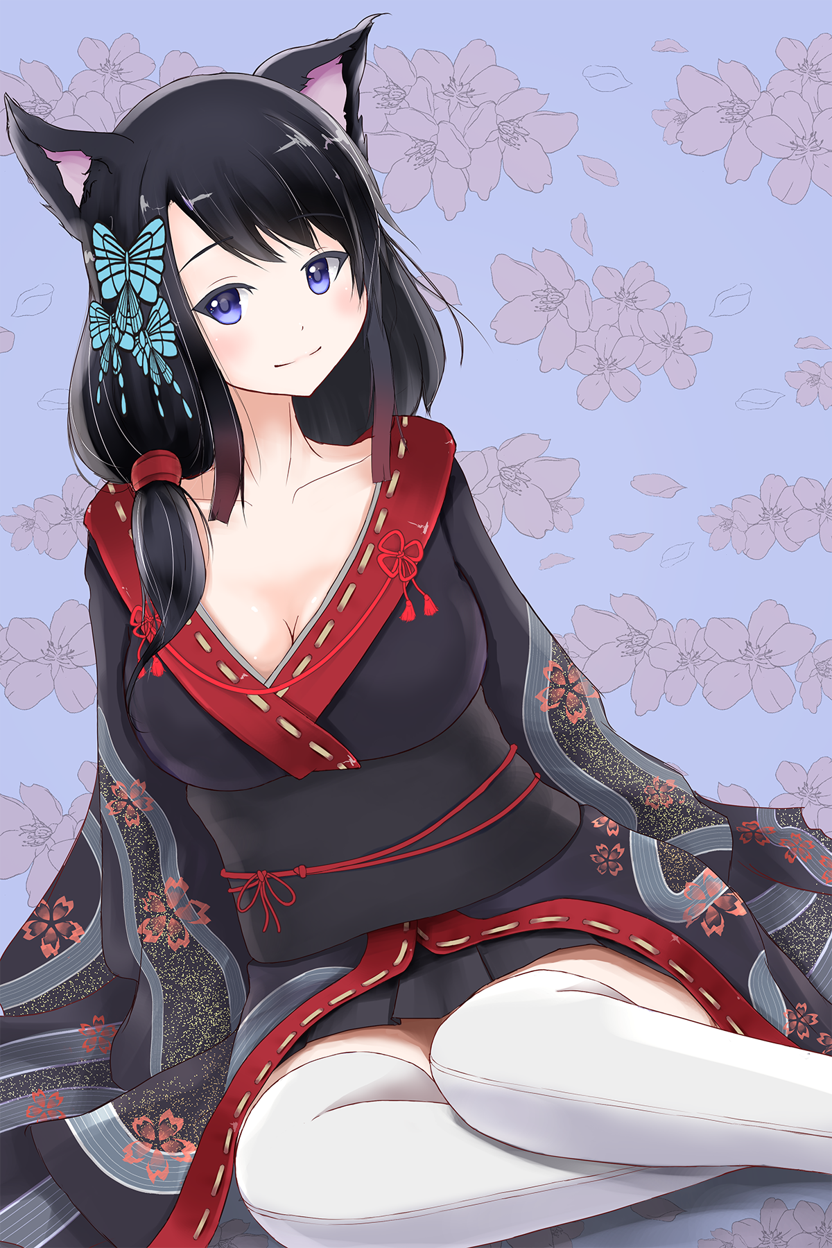 Anime girl with cat ears in a kimono HD Phone Wallpaper