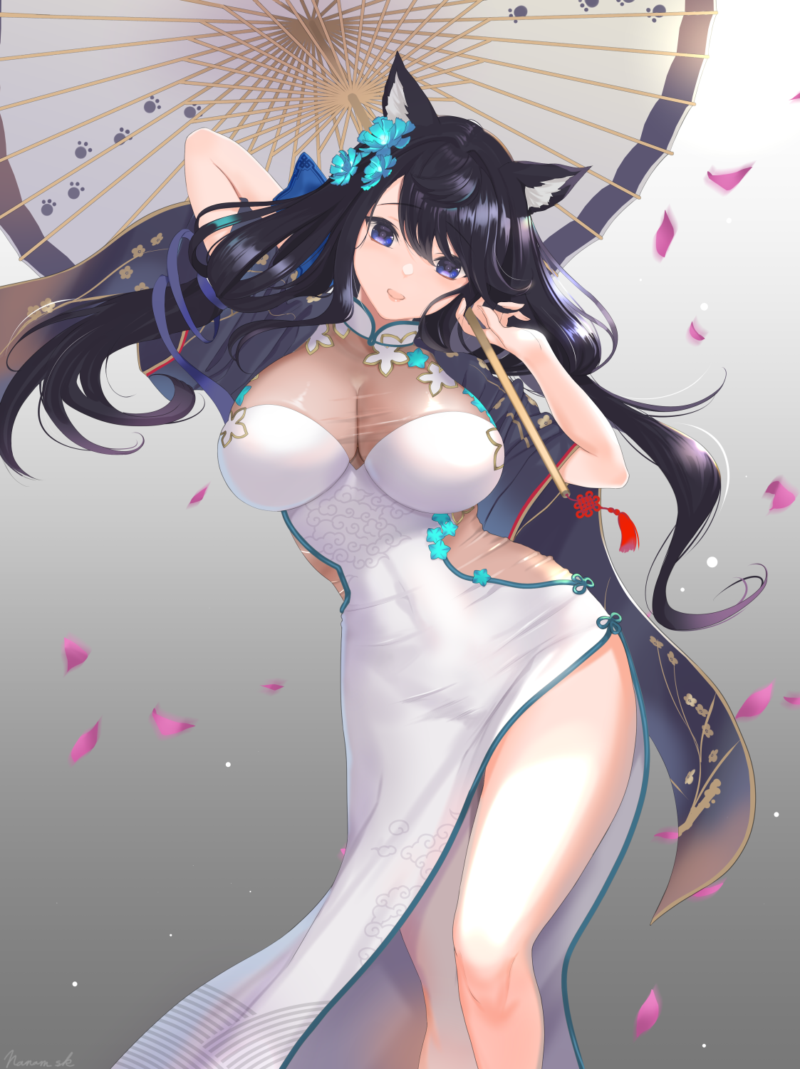 Azur Lane's Fusou in a white dress with a parasol HD Phone Wallpaper
