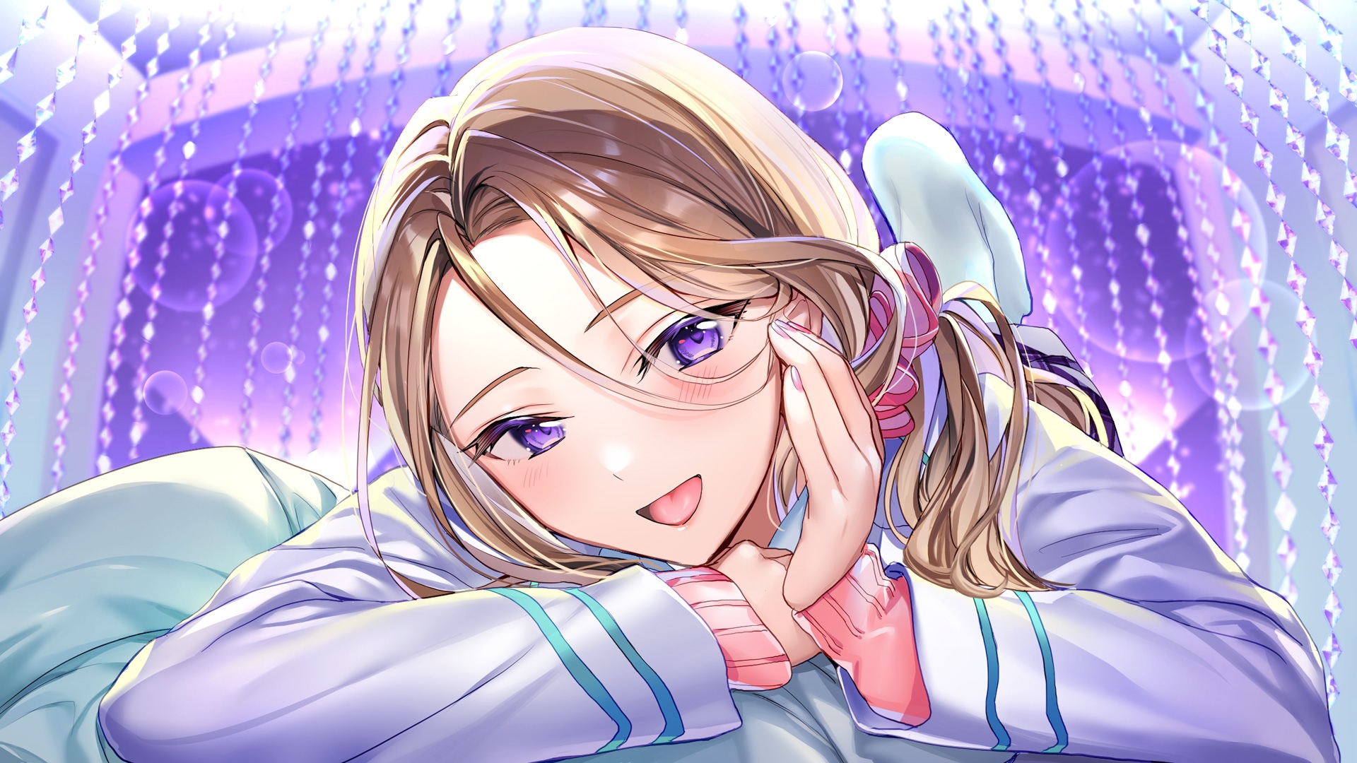 Girl with purple eyes and blonde hair HD Wallpaper