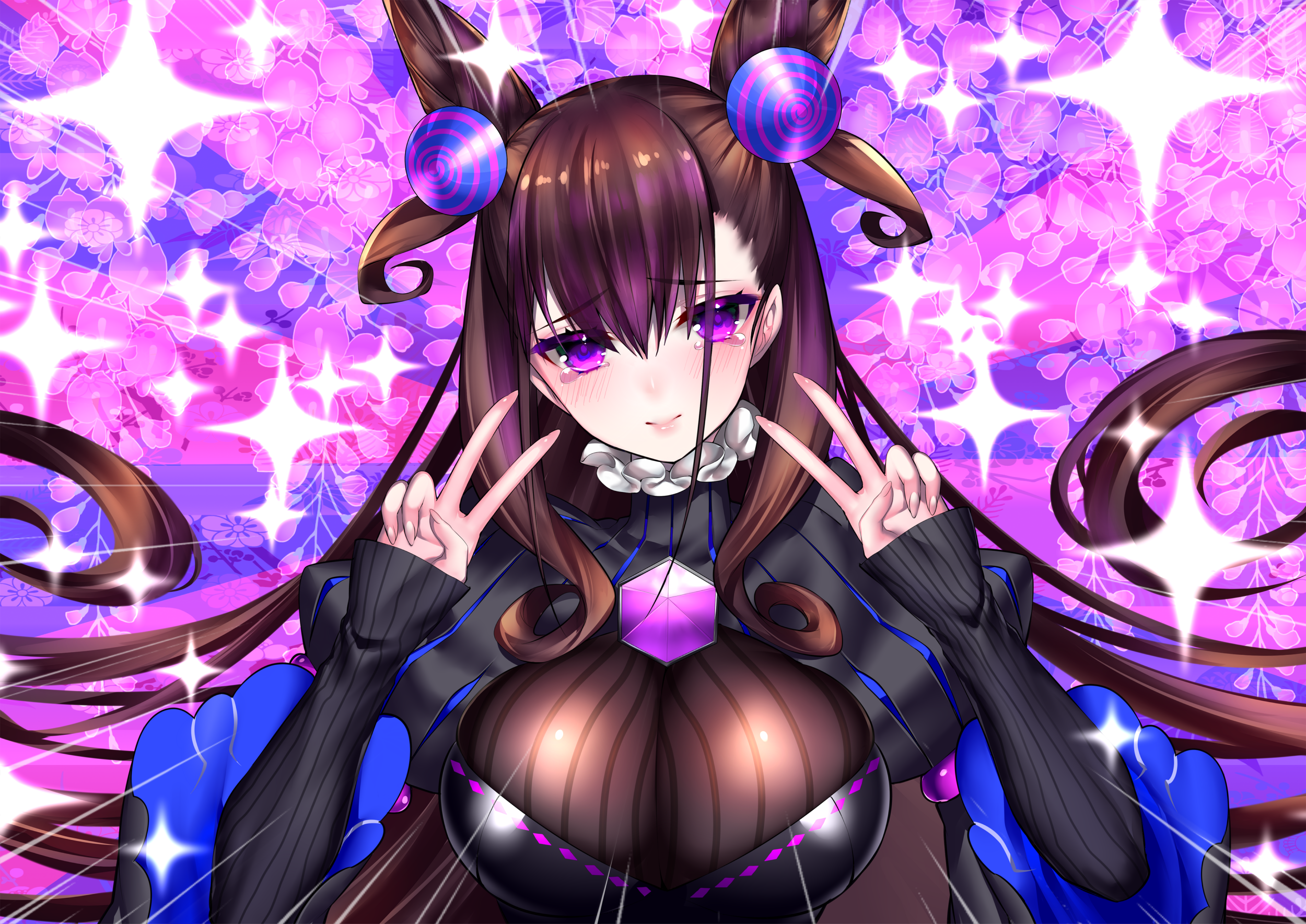 Murasaki Shikibu from Fate/Grand Order making peace signs HD Wallpaper