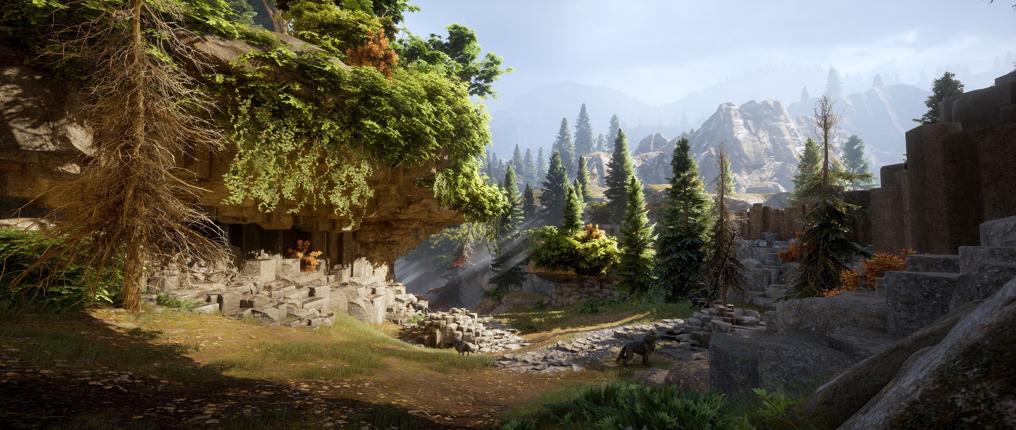 Dragon Age: Inquisition forest landscape with cave HD Wallpaper