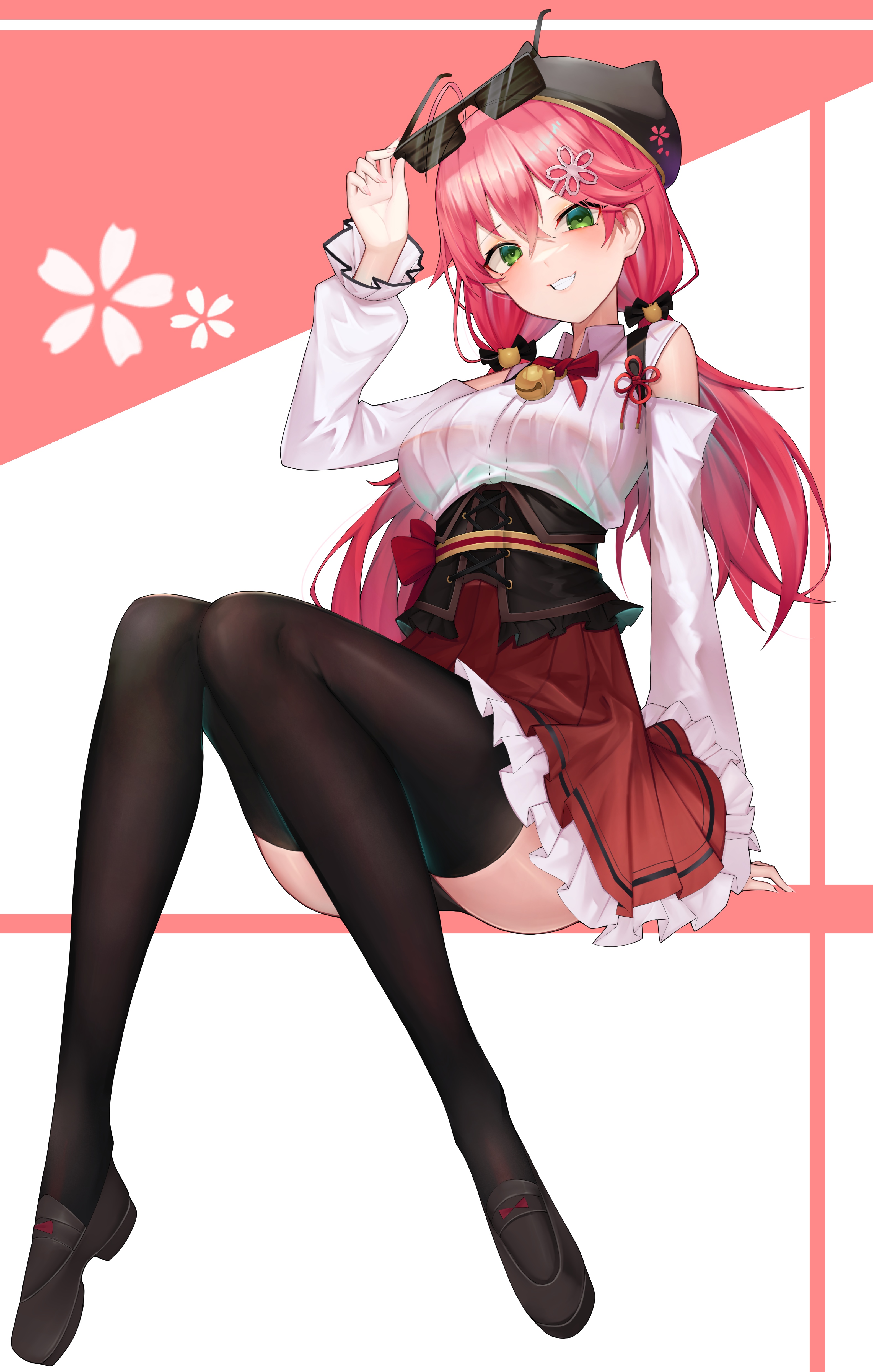 Sakura Miko with green eyes and pink hair HD Phone Wallpaper