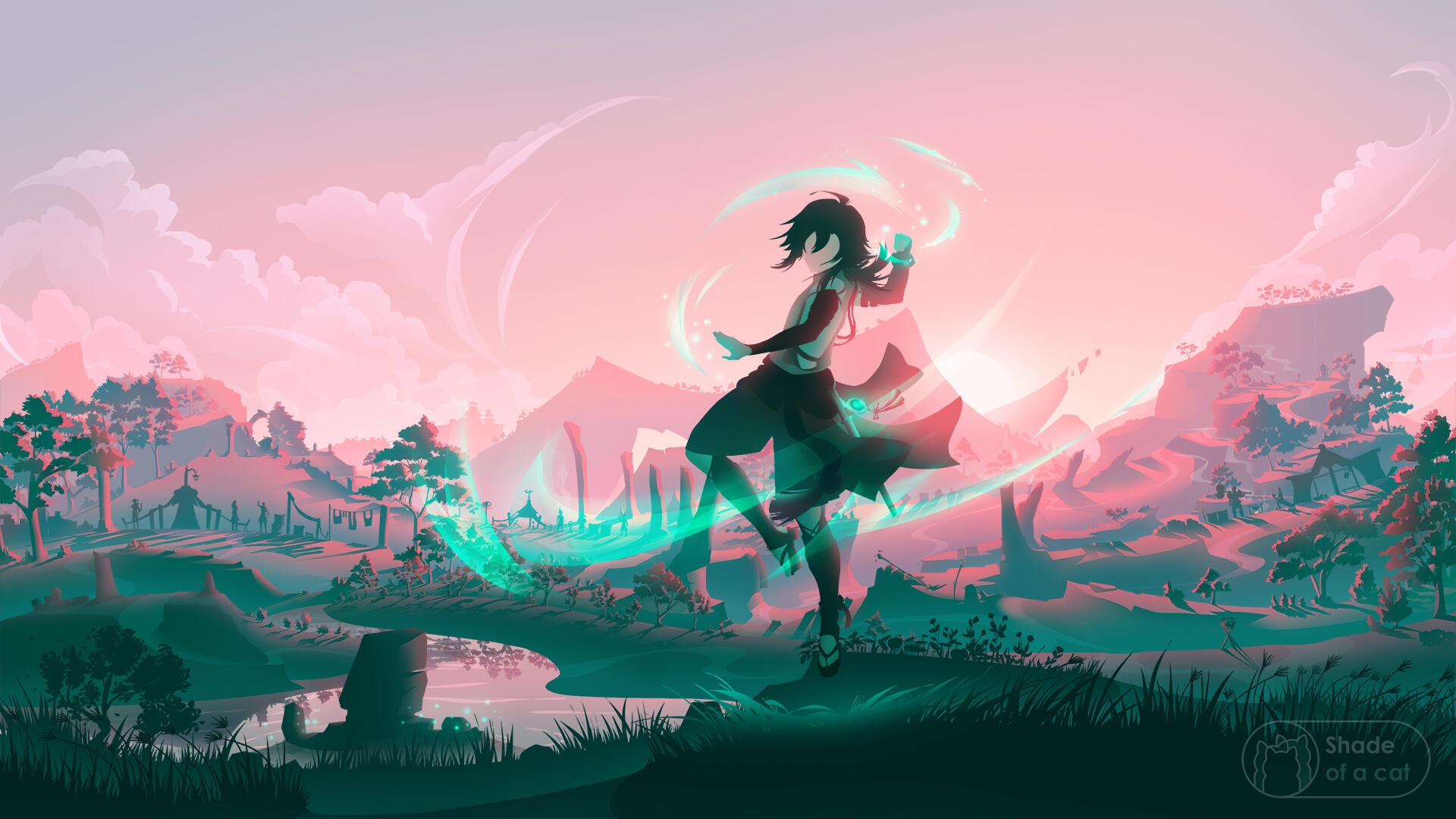 Shikanoin Heizou in a Genshin Impact landscape at sunset HD Wallpaper