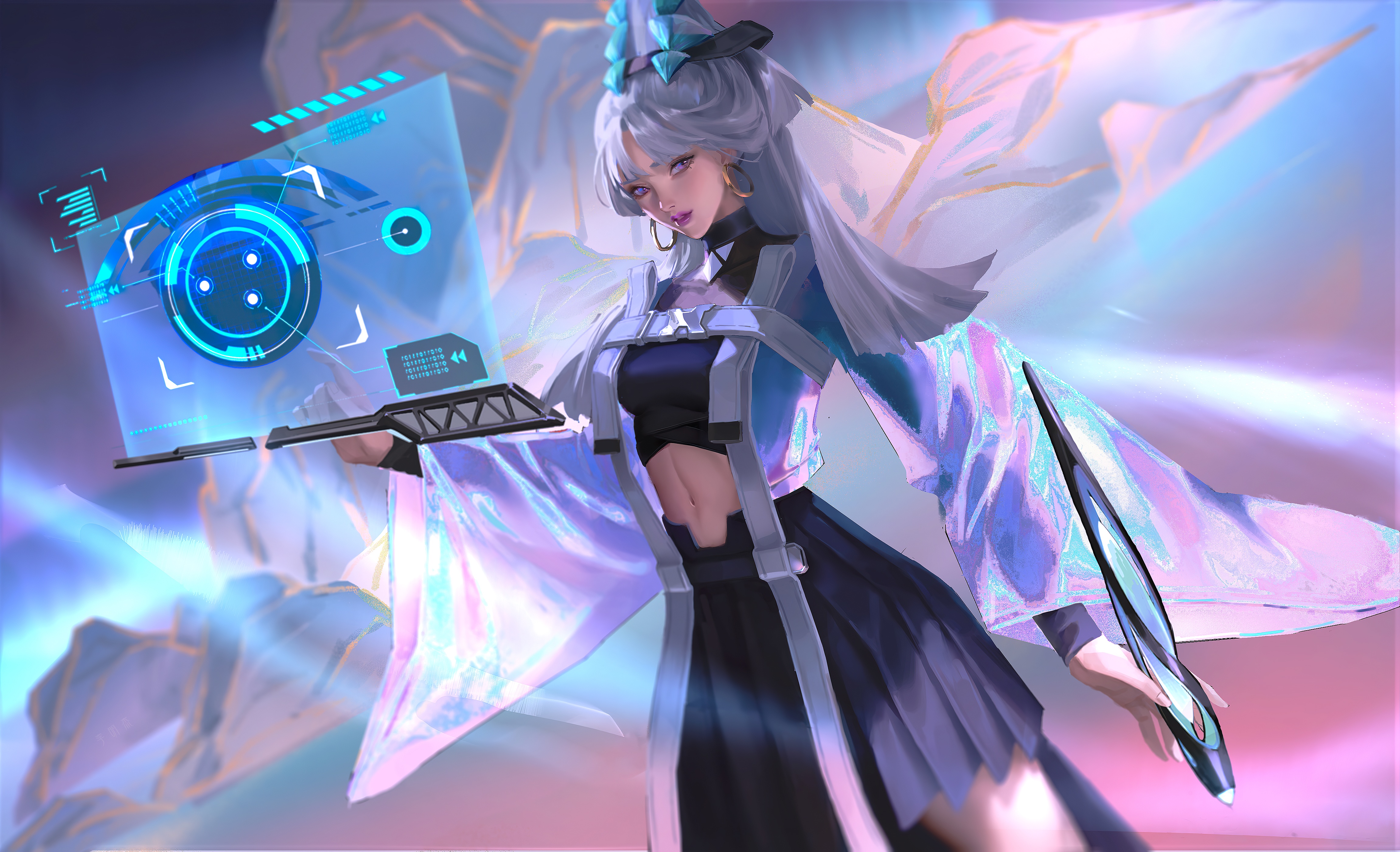 4K Honor of Kings: Futuristic Woman with Holographic Display HD Wallpaper