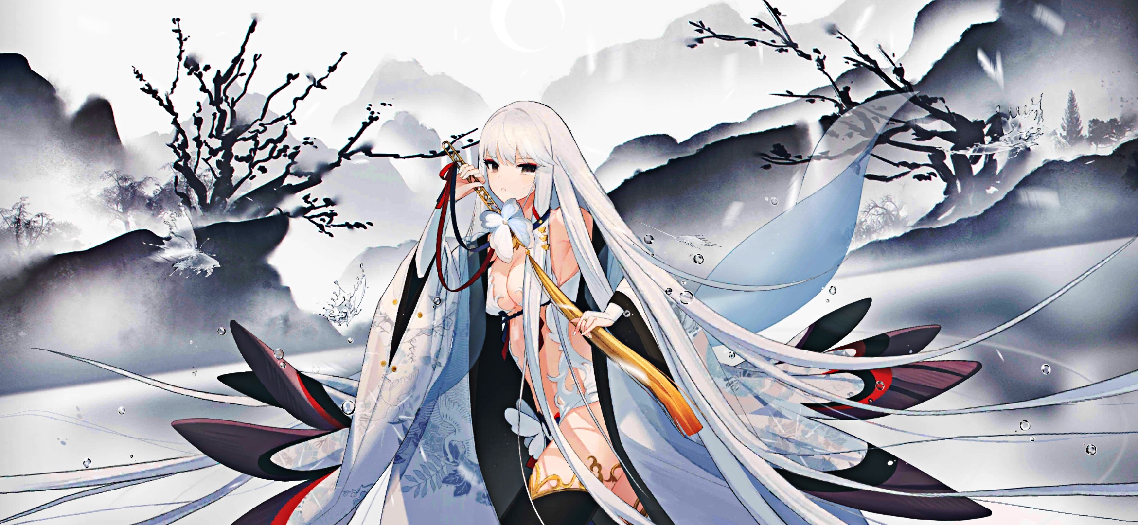 Anime girl with sword in snowy landscape HD Wallpaper