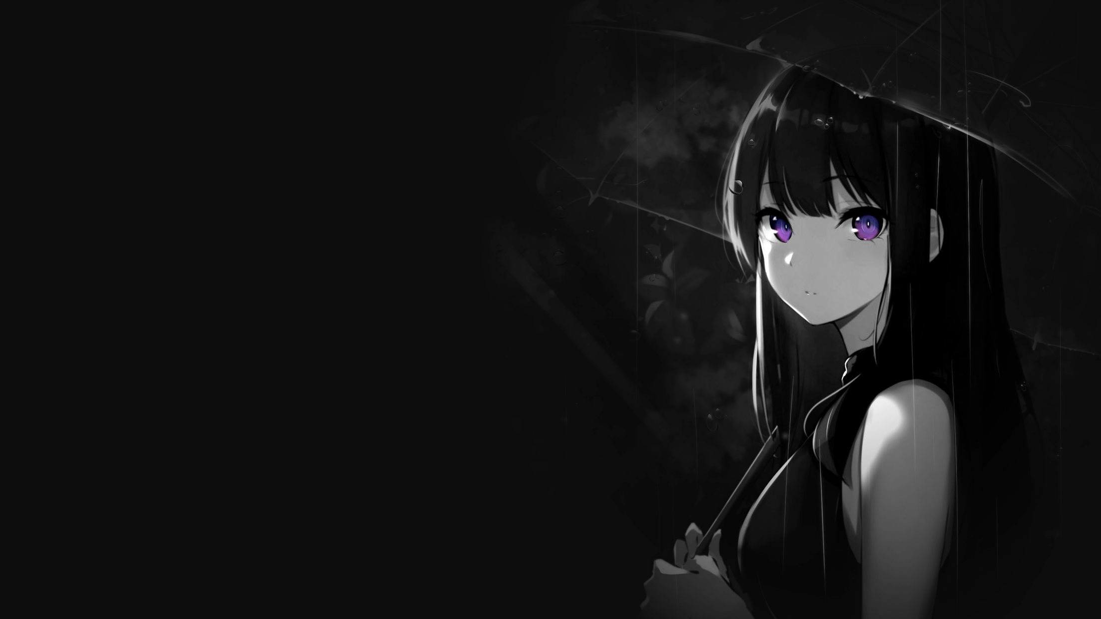 Anime girl with purple eyes holding an umbrella HD Wallpaper