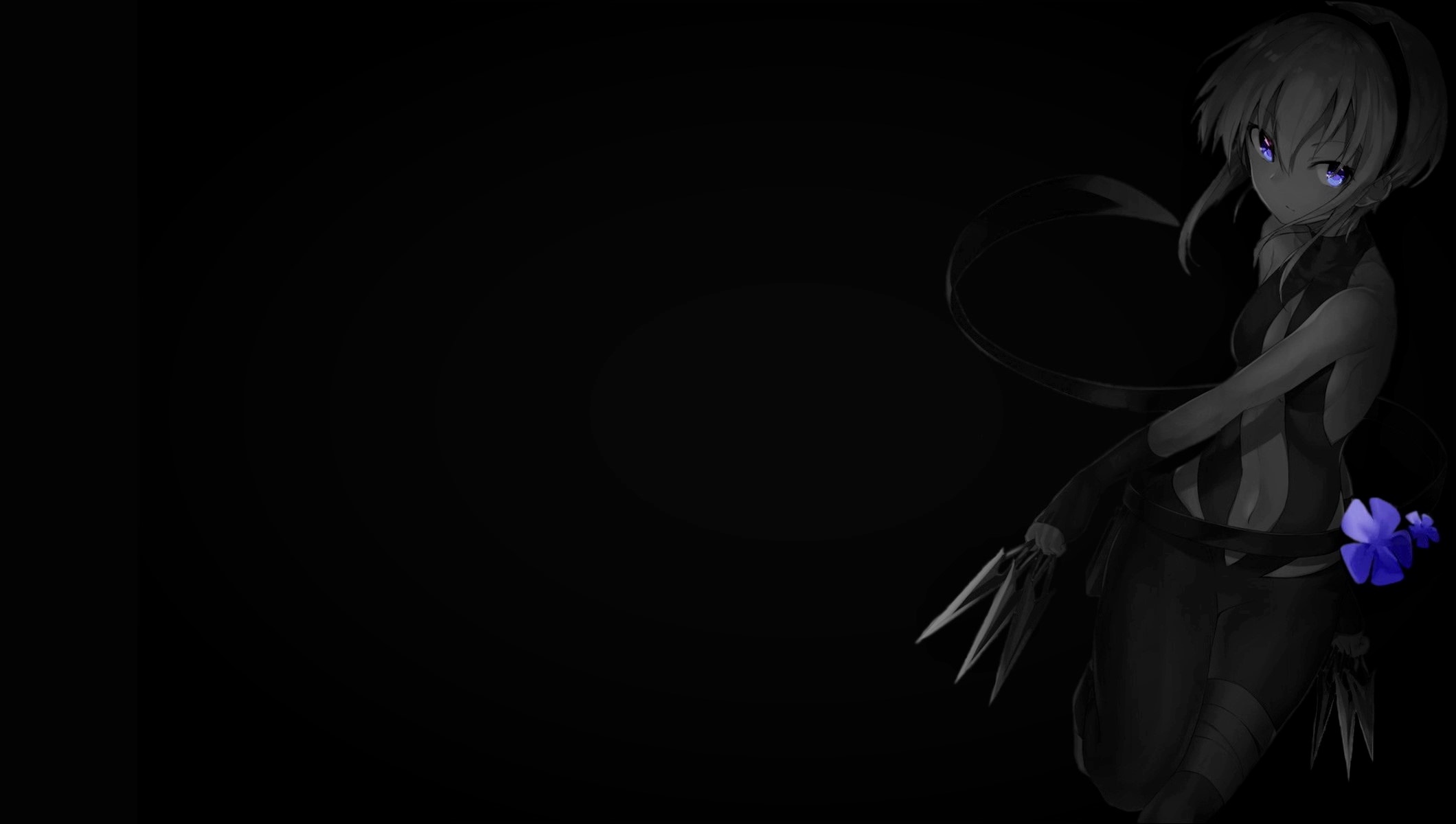 Anime girl with kunai and blue flowers HD Wallpaper