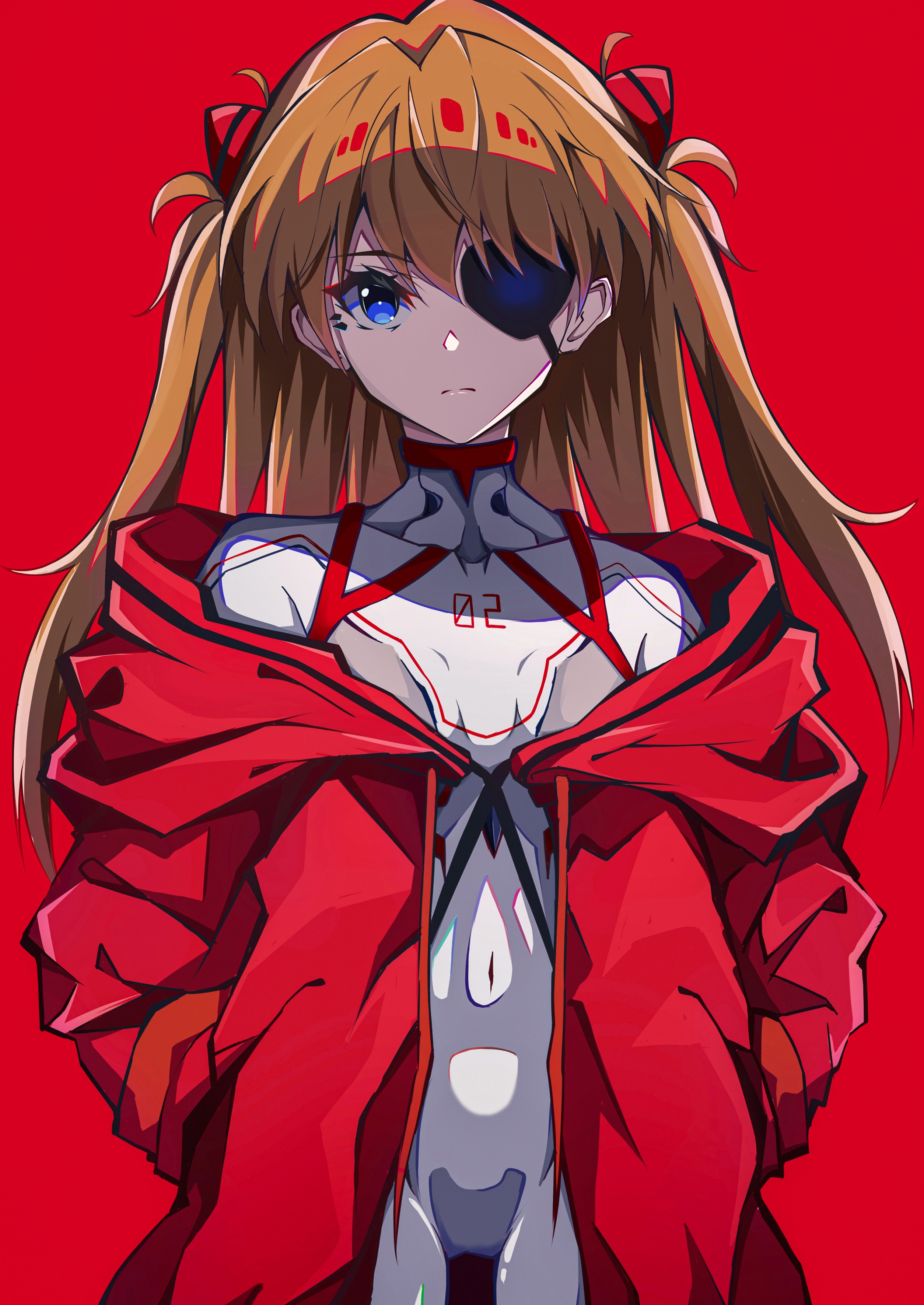 Asuka Langley Soryu with Eyepatch HD Phone Wallpaper