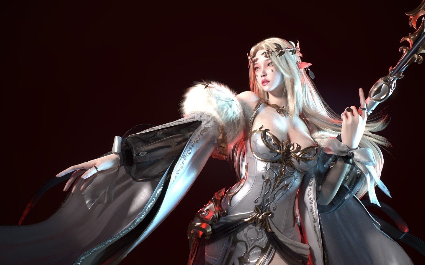 Fantasy elf woman with blonde hair and ornate dress HD Wallpaper