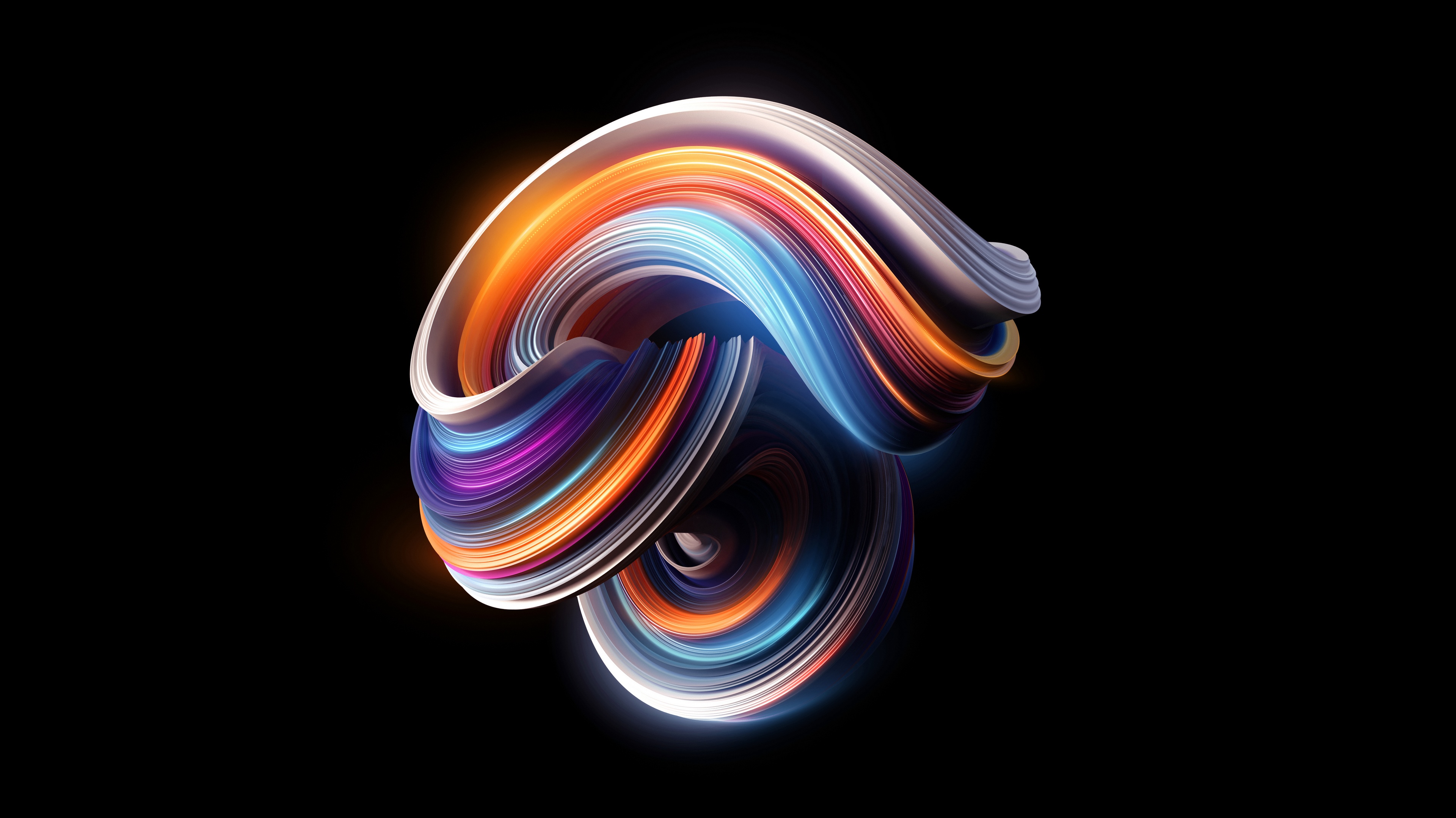 4K abstract colorful twisted shape on black background HD Wallpaper