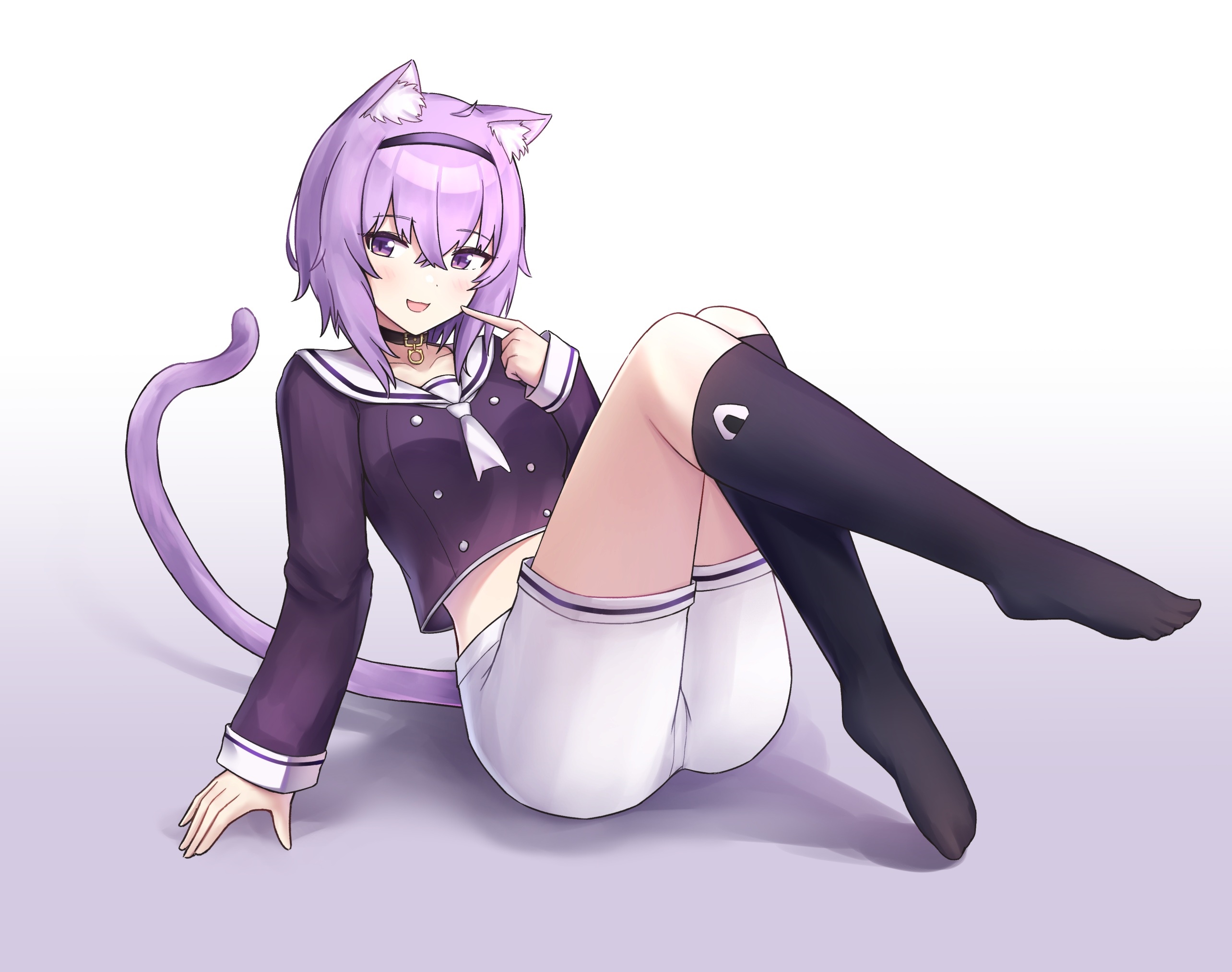 Nekomata Okayu from Hololive sitting with cat ears and tail HD Wallpaper