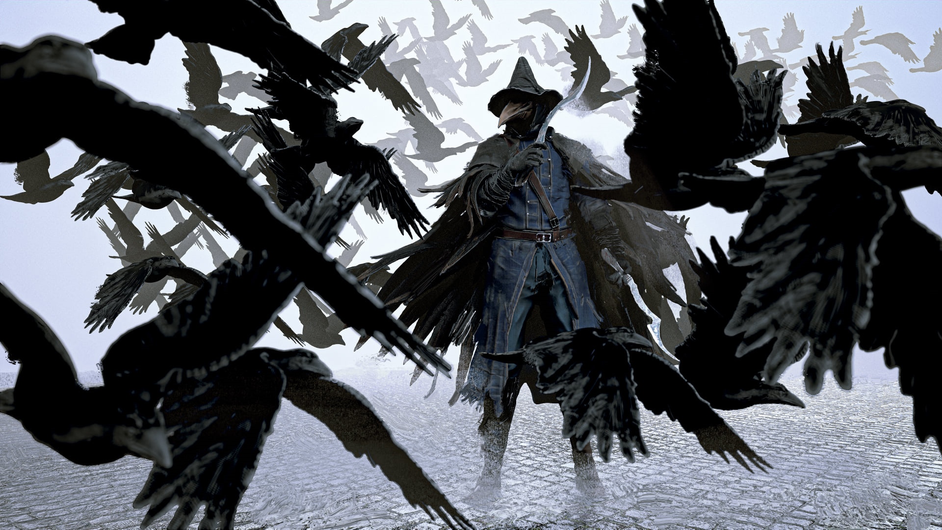 Bloodborne character surrounded by crows HD Wallpaper
