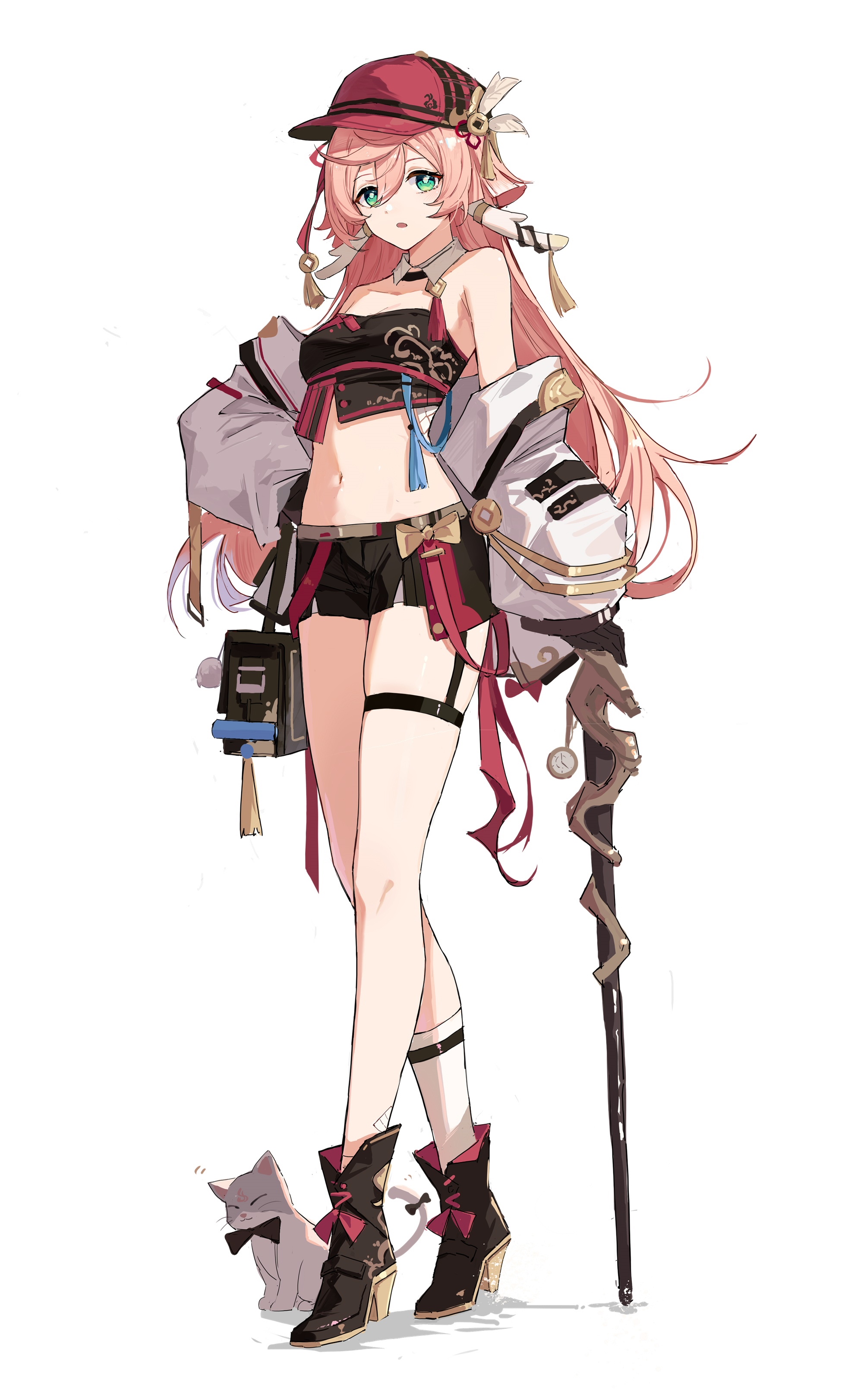 Yanfei from Genshin Impact with a cat HD Phone Wallpaper