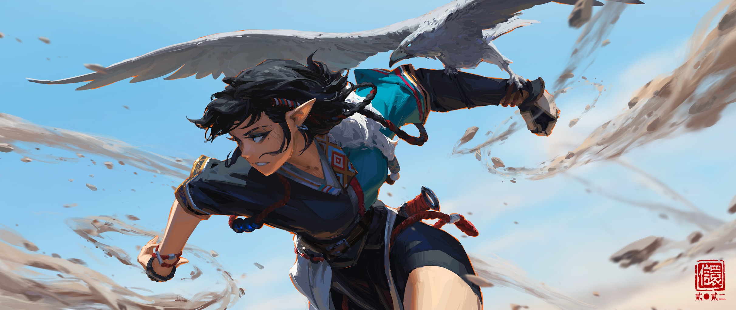 Fantasy girl with bird and wings in the sky HD Wallpaper