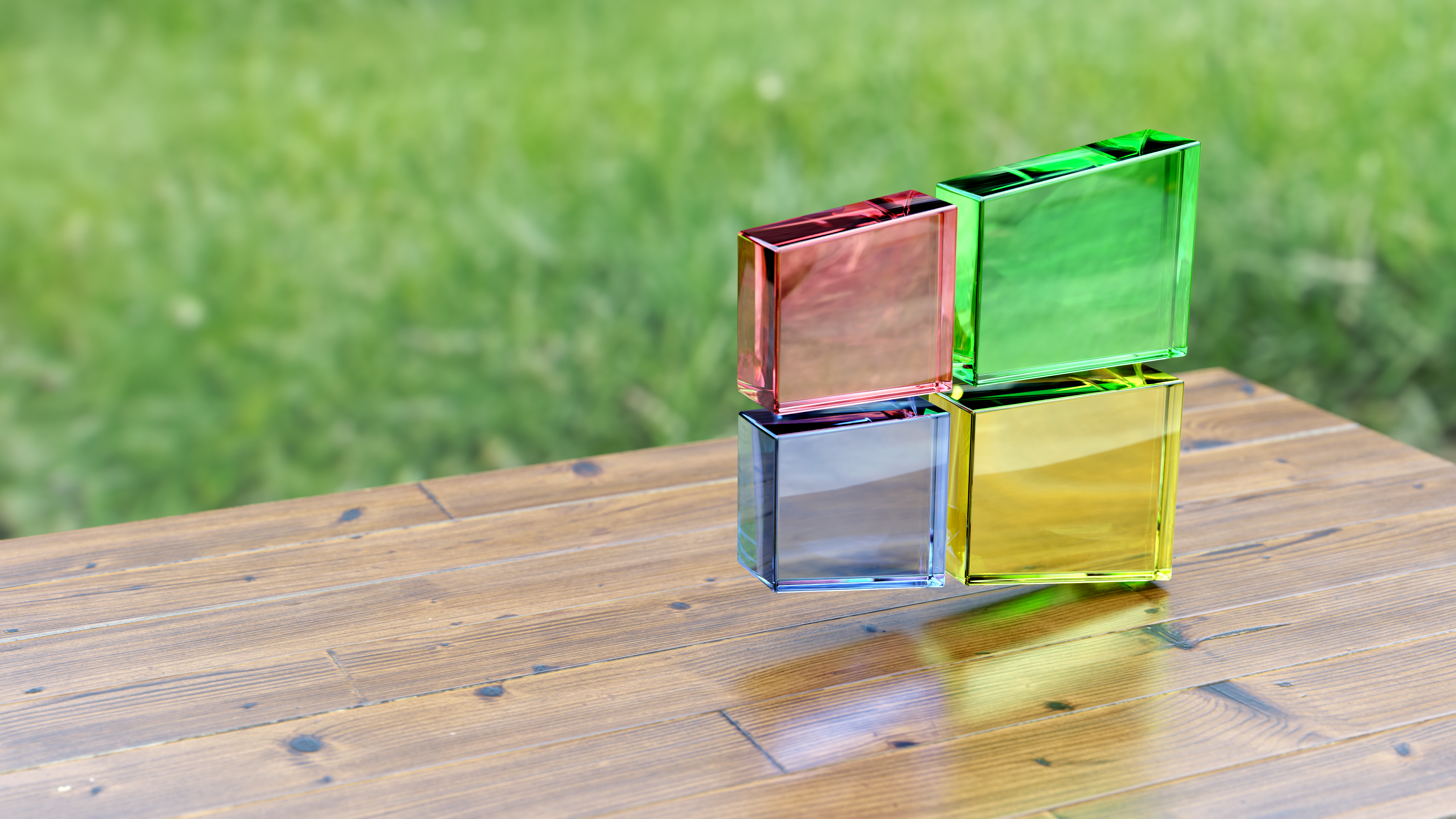 Windows Logo Glass Blocks on Wooden Table HD Wallpaper