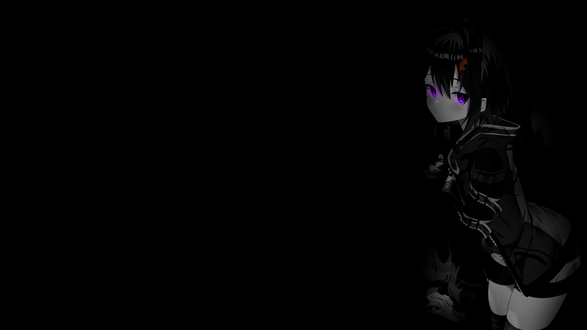 Anime girl with purple eyes in monochrome HD Wallpaper