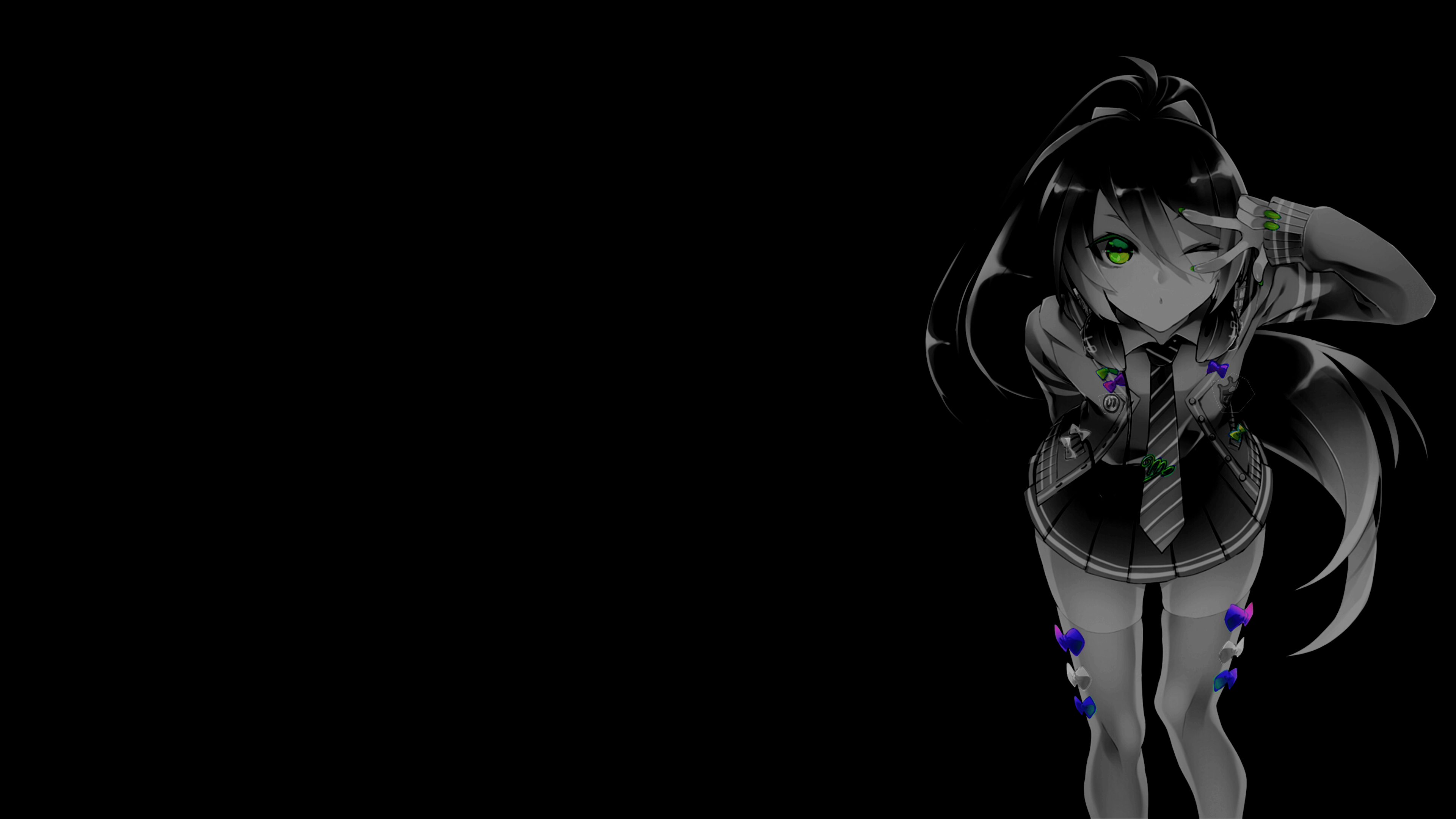 Anime girl with green eyes and selective coloring HD Wallpaper